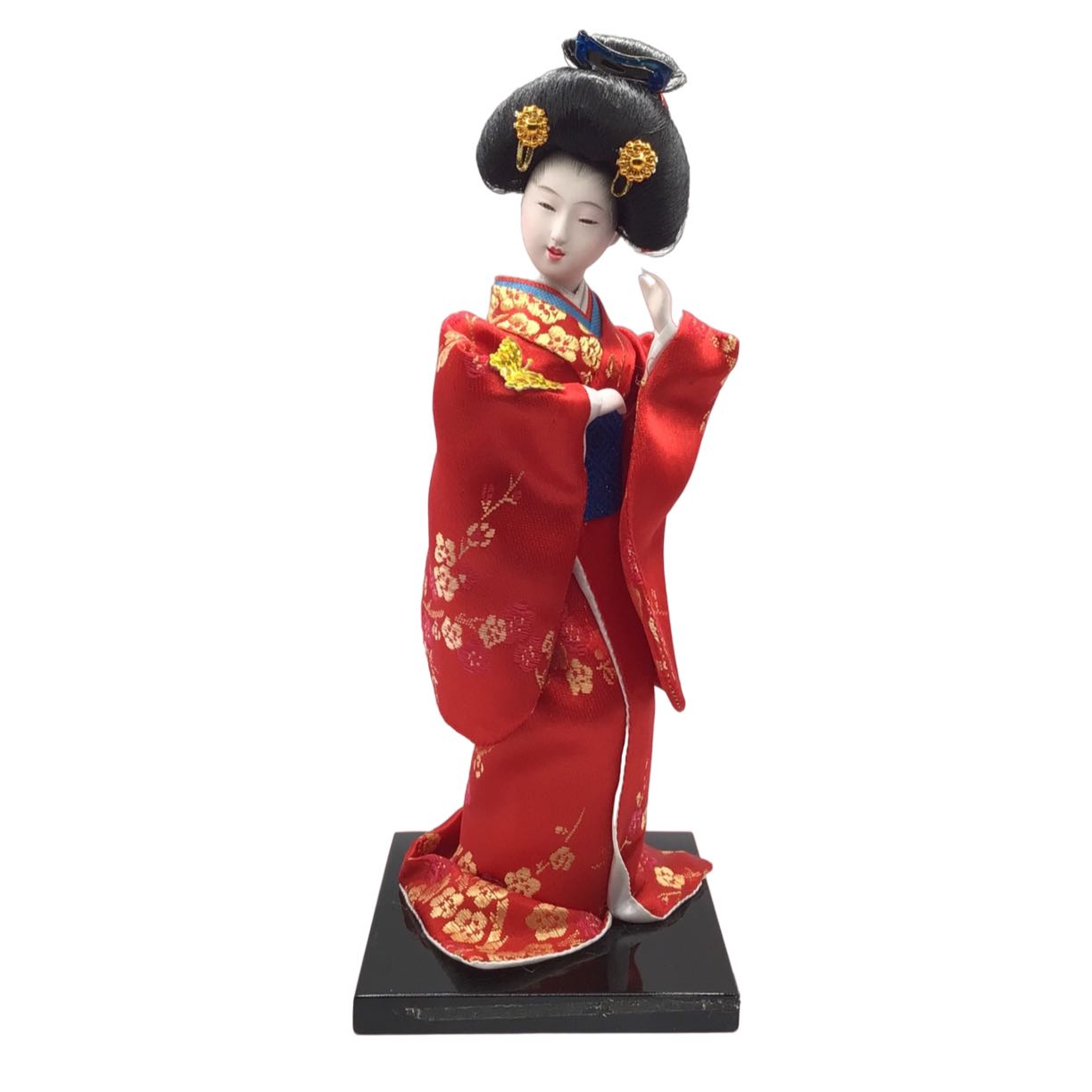 Japanese Geisha Doll 10” Ceramic and Red Silk Beautiful Asian Lady
