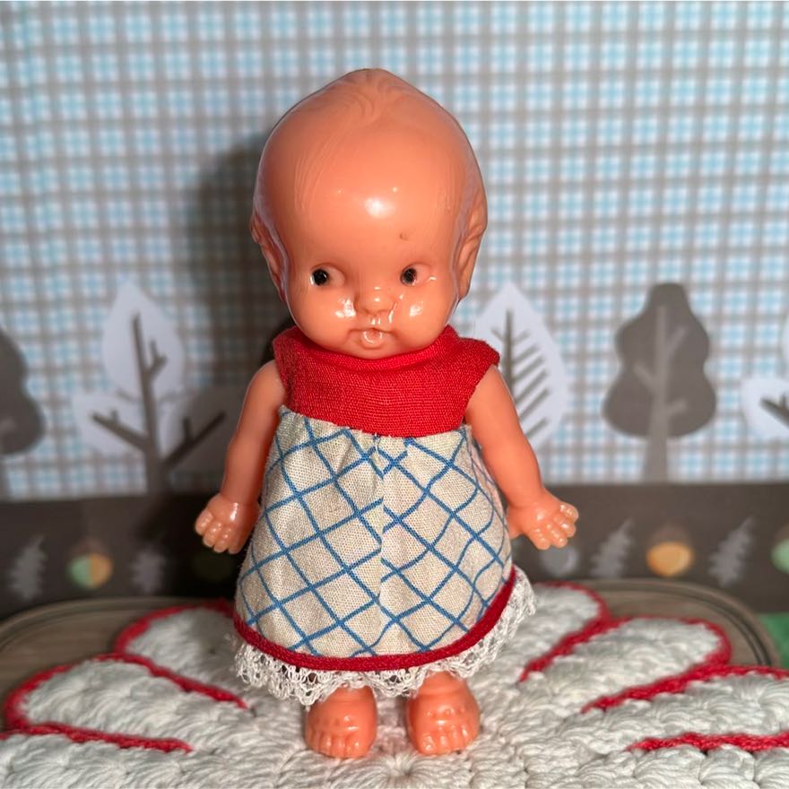 Irwin Celluloid Baby Doll In Red White Blue Dress as Is 