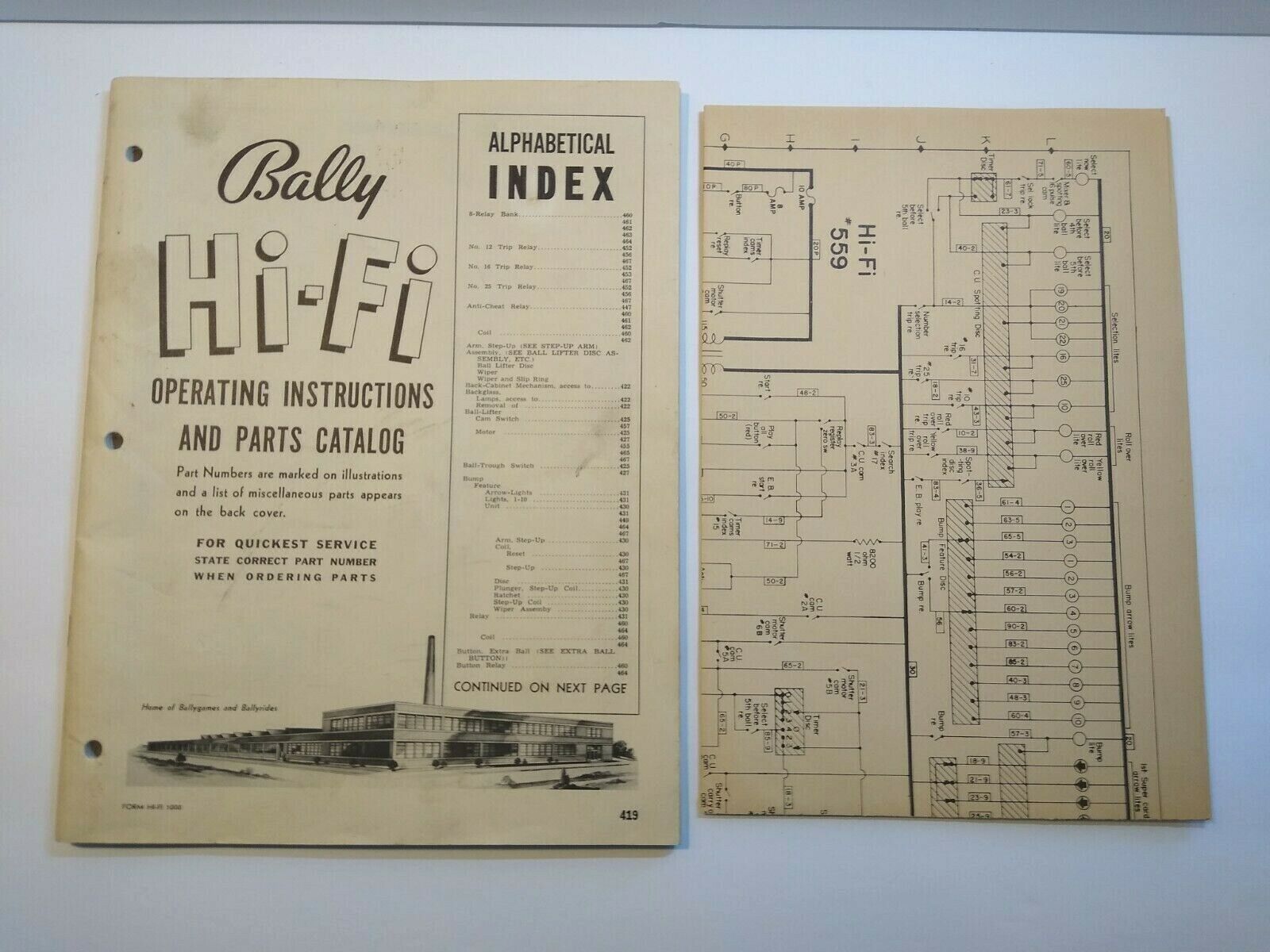 Hi-Fi Pinball Bingo Machine Service Manual & Game Schematic 1954 ...