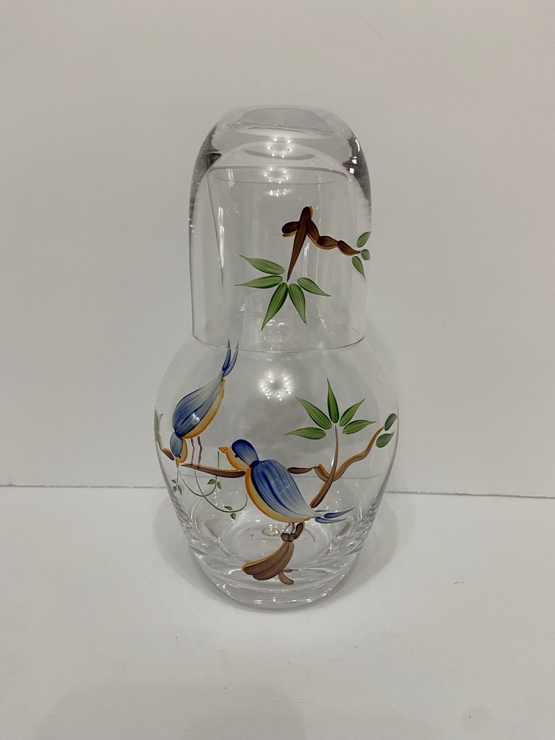 Vintage Hand Painted Tumble Up With Bluebirds On Branches. Made In Hungary
