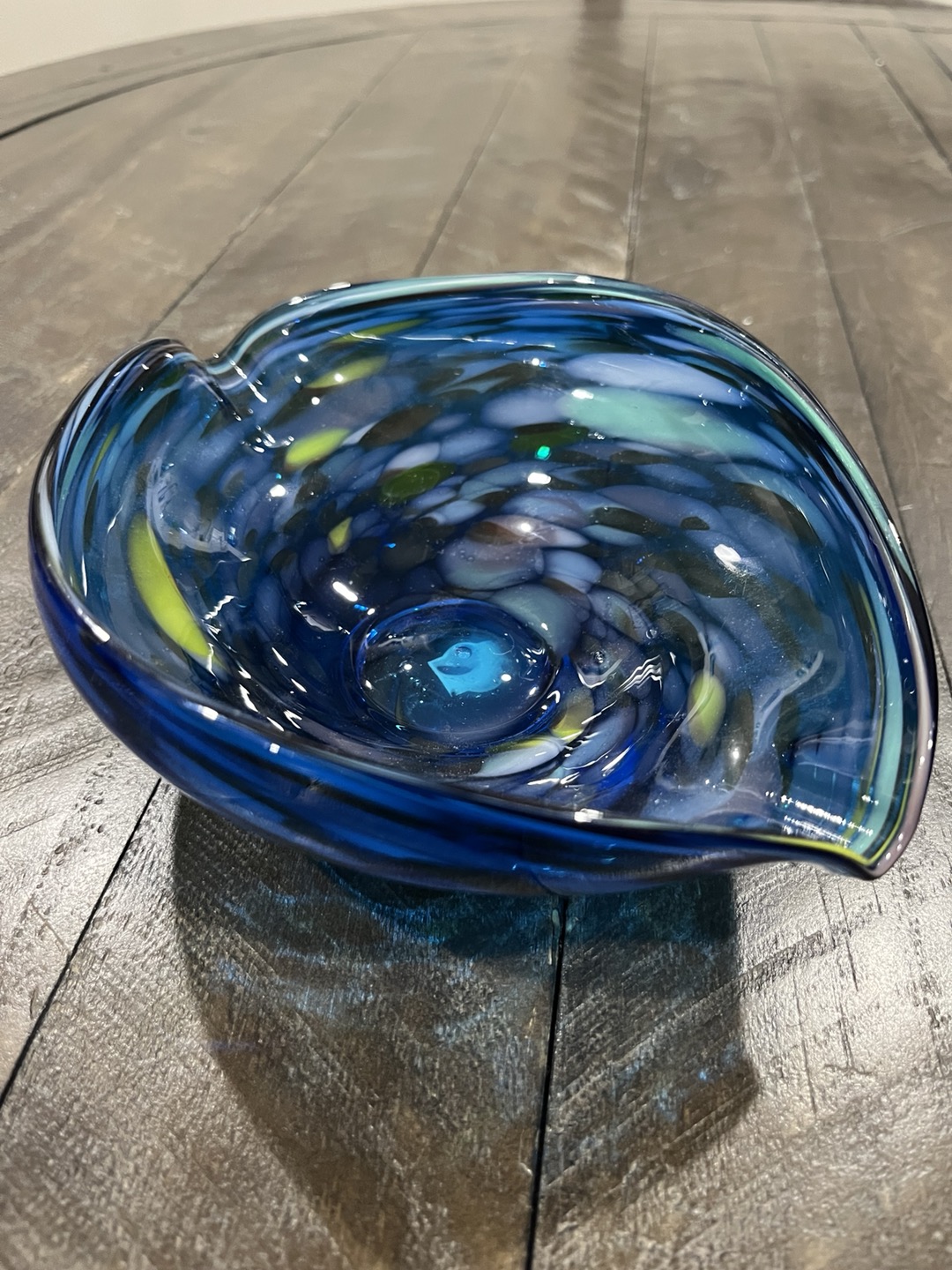Royal Sealy Cobalt Confetti Glass Bowl Japan Art Glass Hand Blown