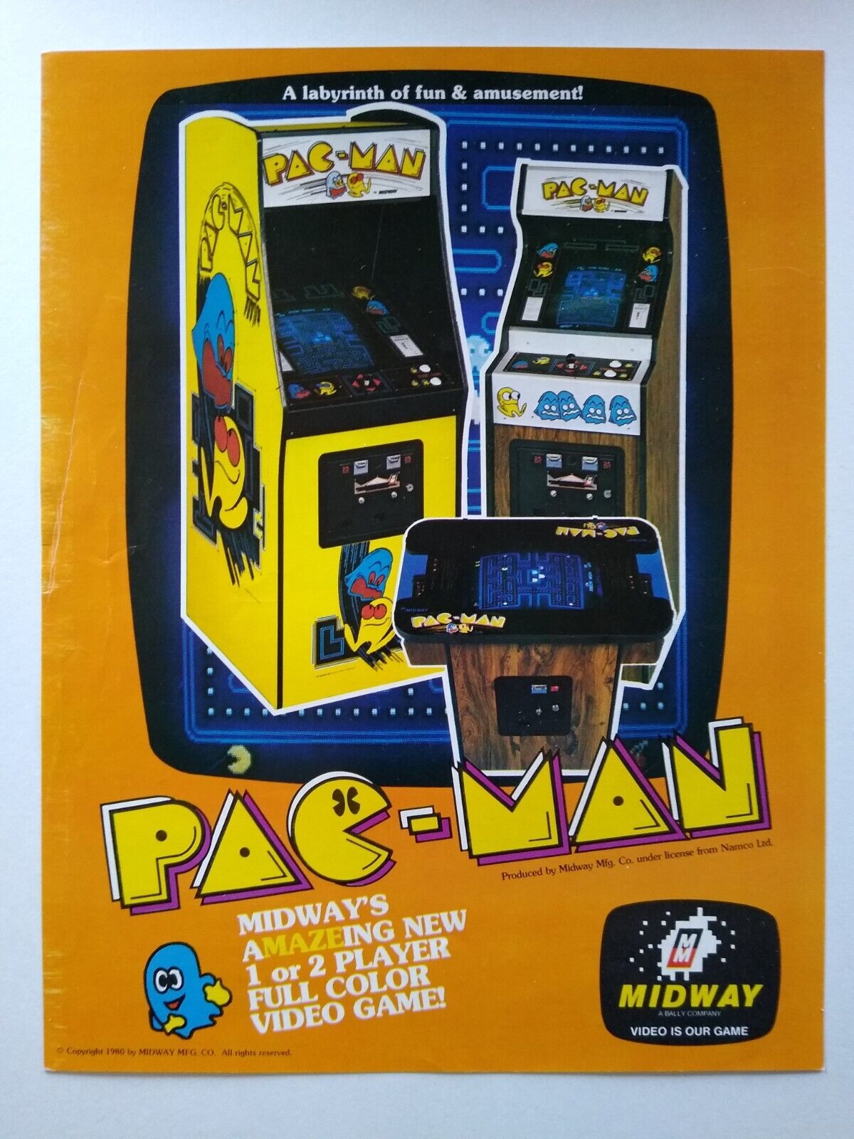 Pac-Man Arcade FLYER 1980 Original Video Game Vintage Retro Art