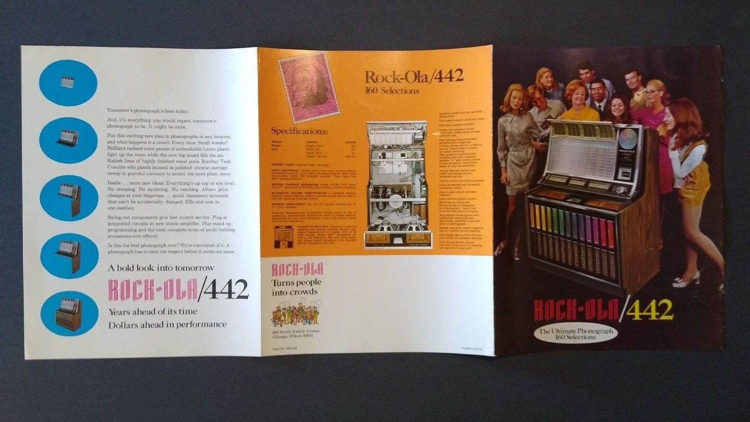 Rockola 442 Jukebox Flyer Original Phonograph Music Fold-out Brochure