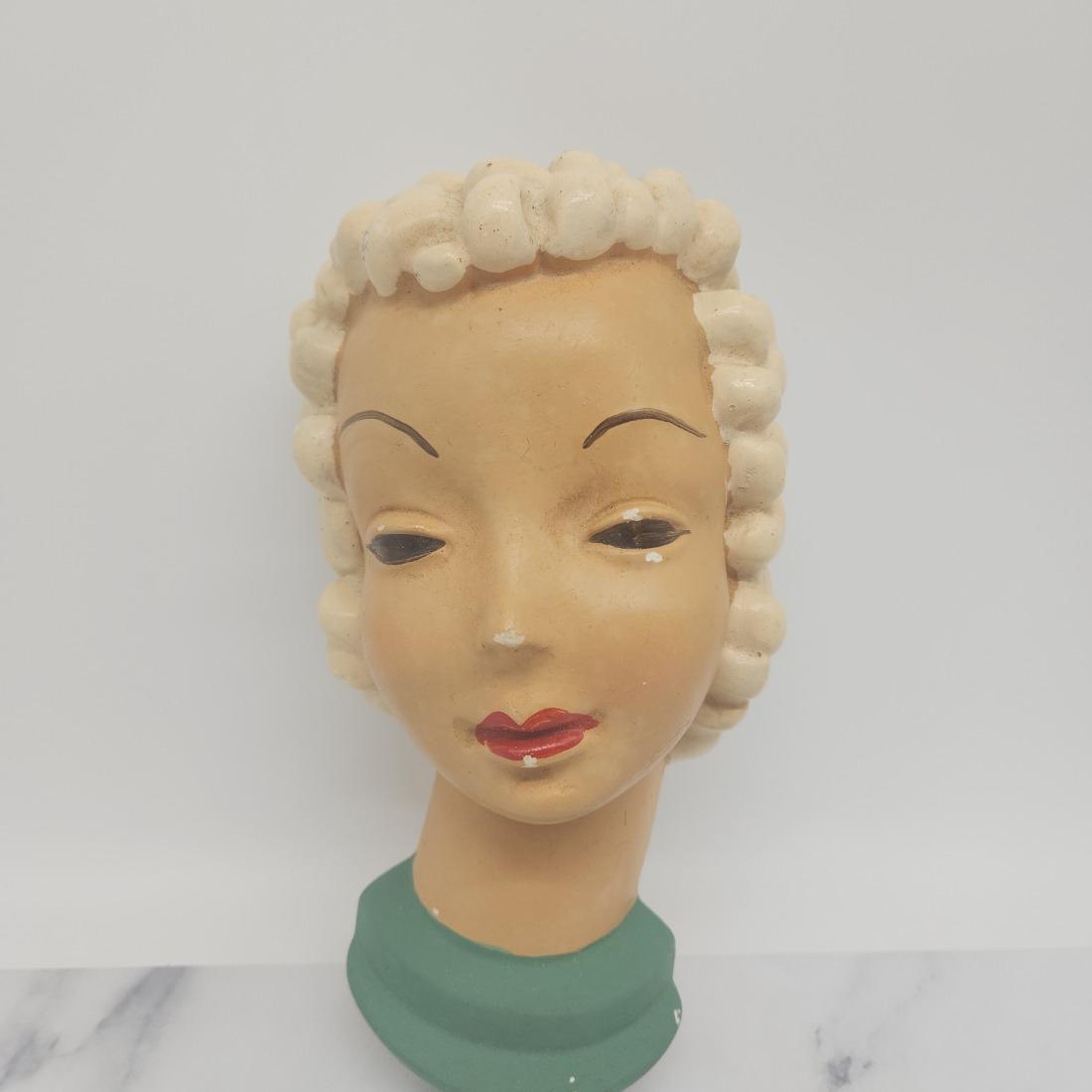 Art Deco Woman Head Wall Plaque, Chalkware