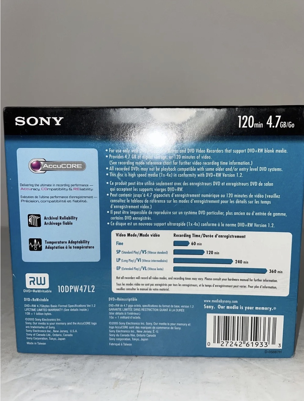 NEW Sony DVD+RW ReWritable 10 Pack 120 Min 4.7 GB Go 1x-4x
