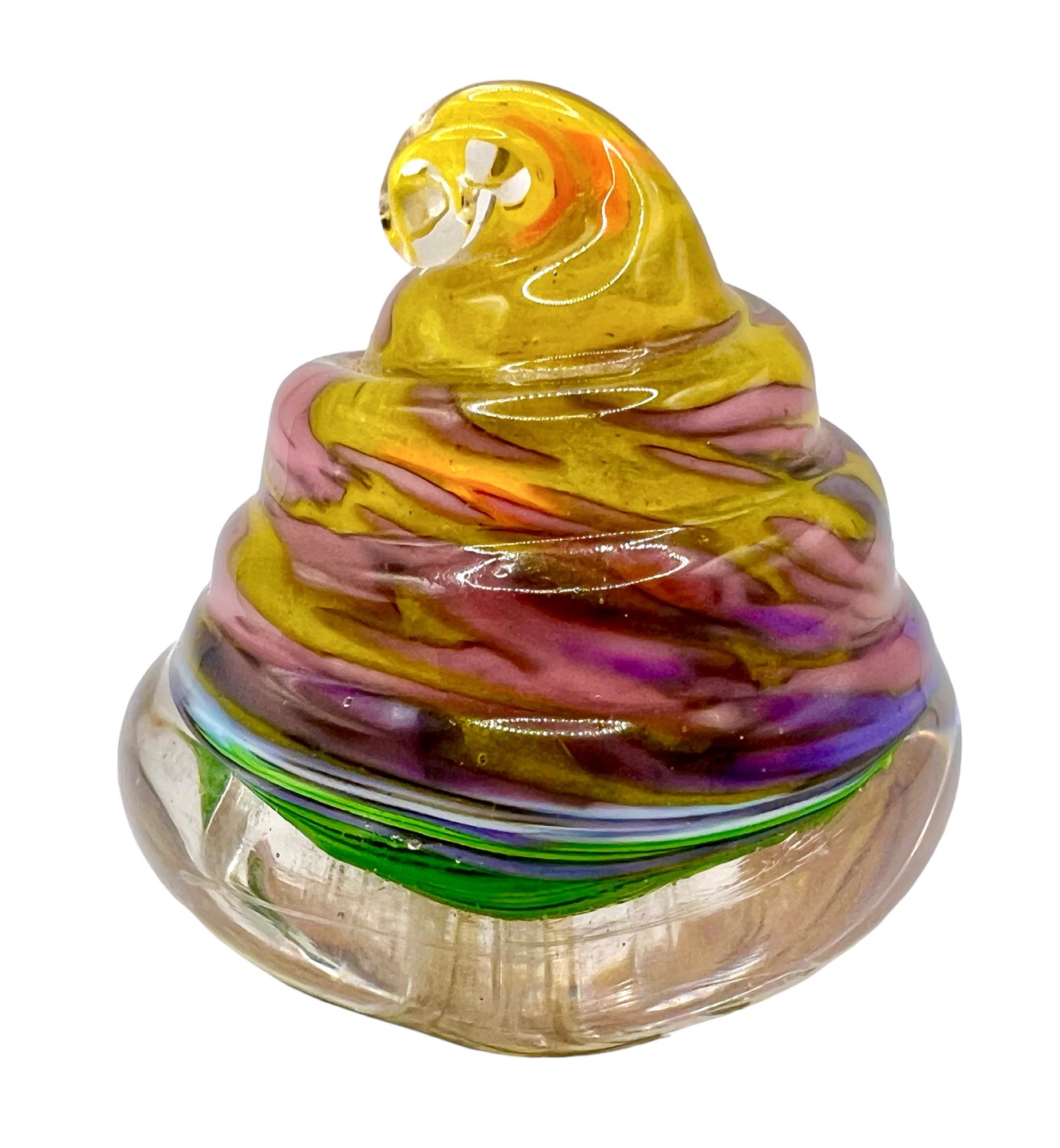 Signed Art Glass Paperweight Soft Serve Spiral Swirl Rainbow