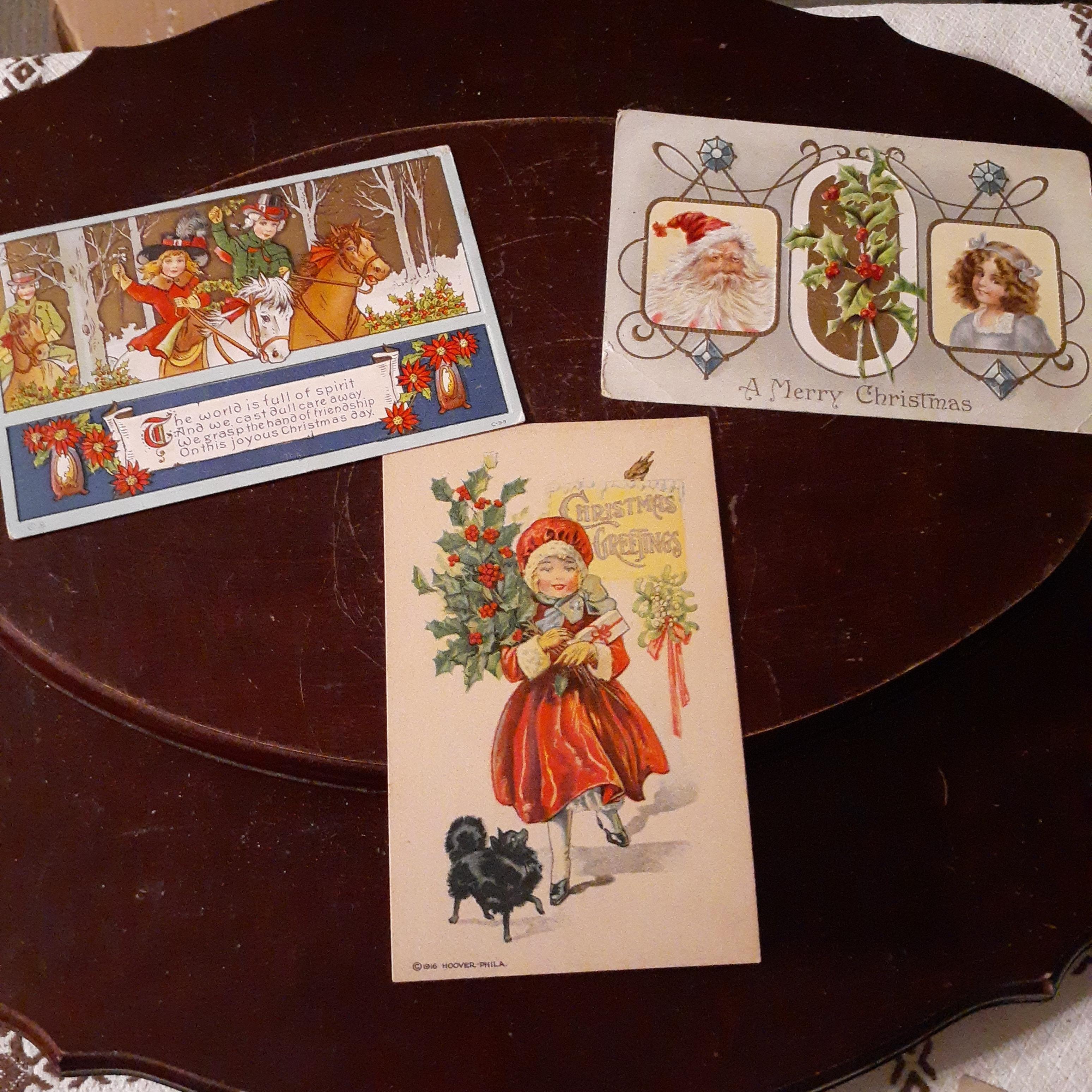 Antique Christmas Postcards, Set Of 3