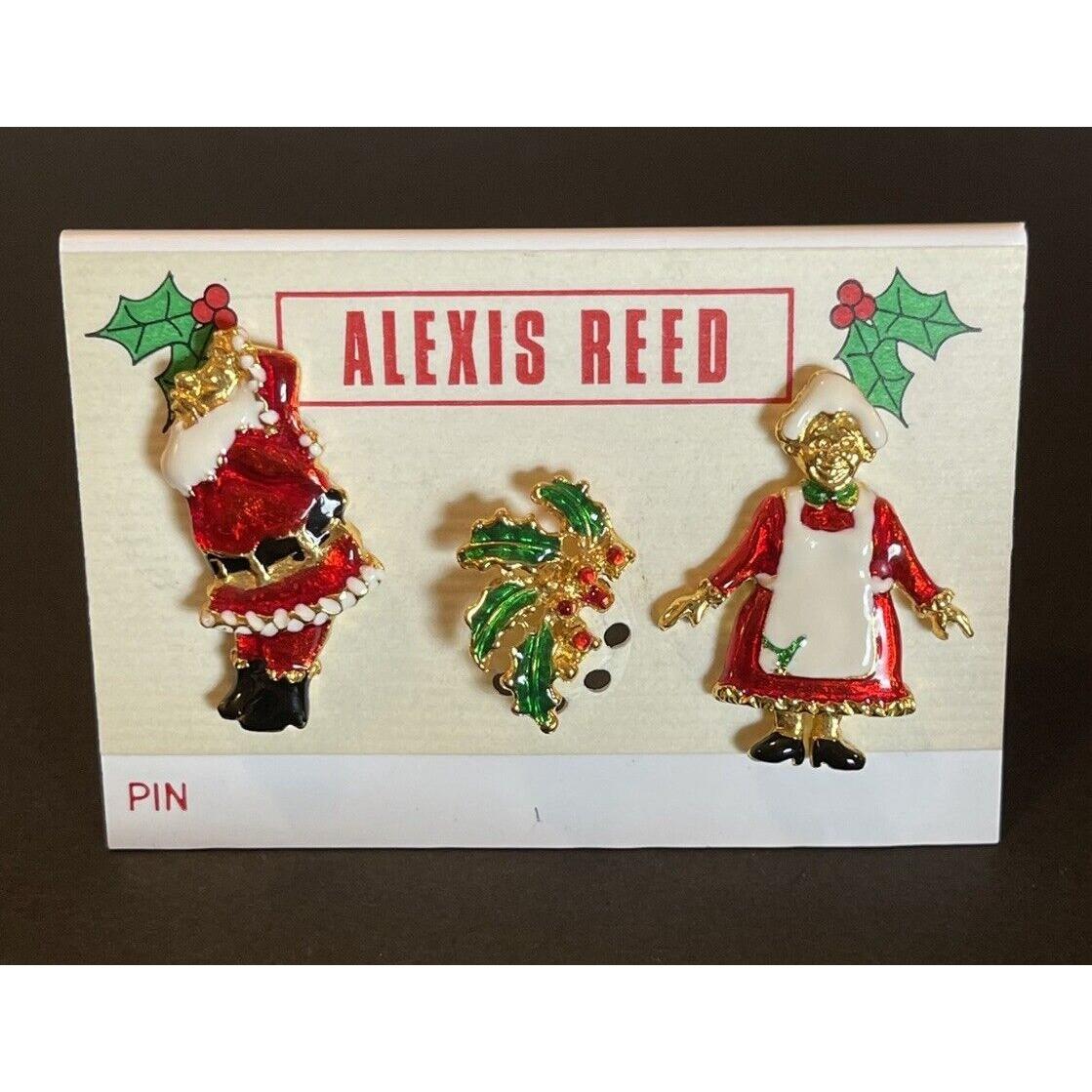 Alexic Reed VINTAGE ALEXIS REED CHRISTMAS PIN SET Santa Mrs Claus Mistletoe Holly ...
