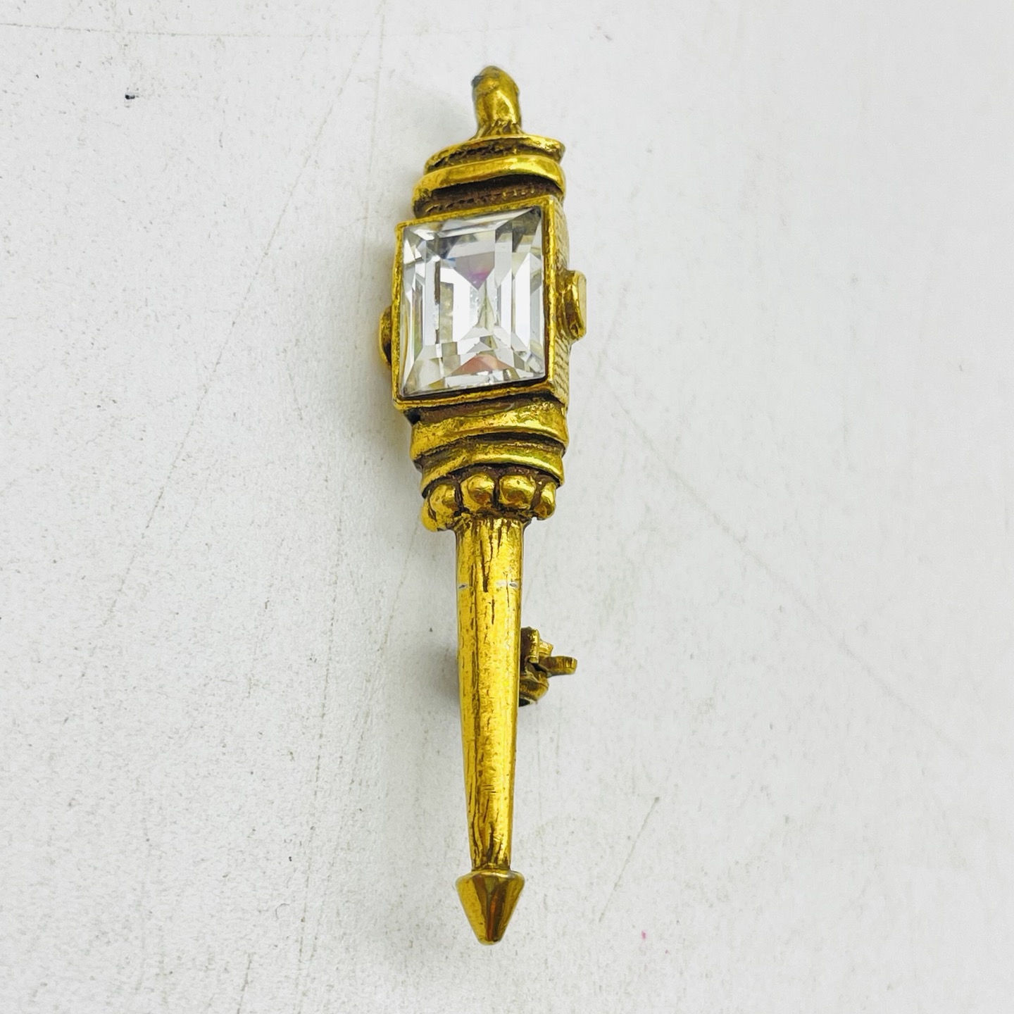 GOLDETTE Lantern Pin Gold Tone Rhinestone Street Light Beacon Torch ...