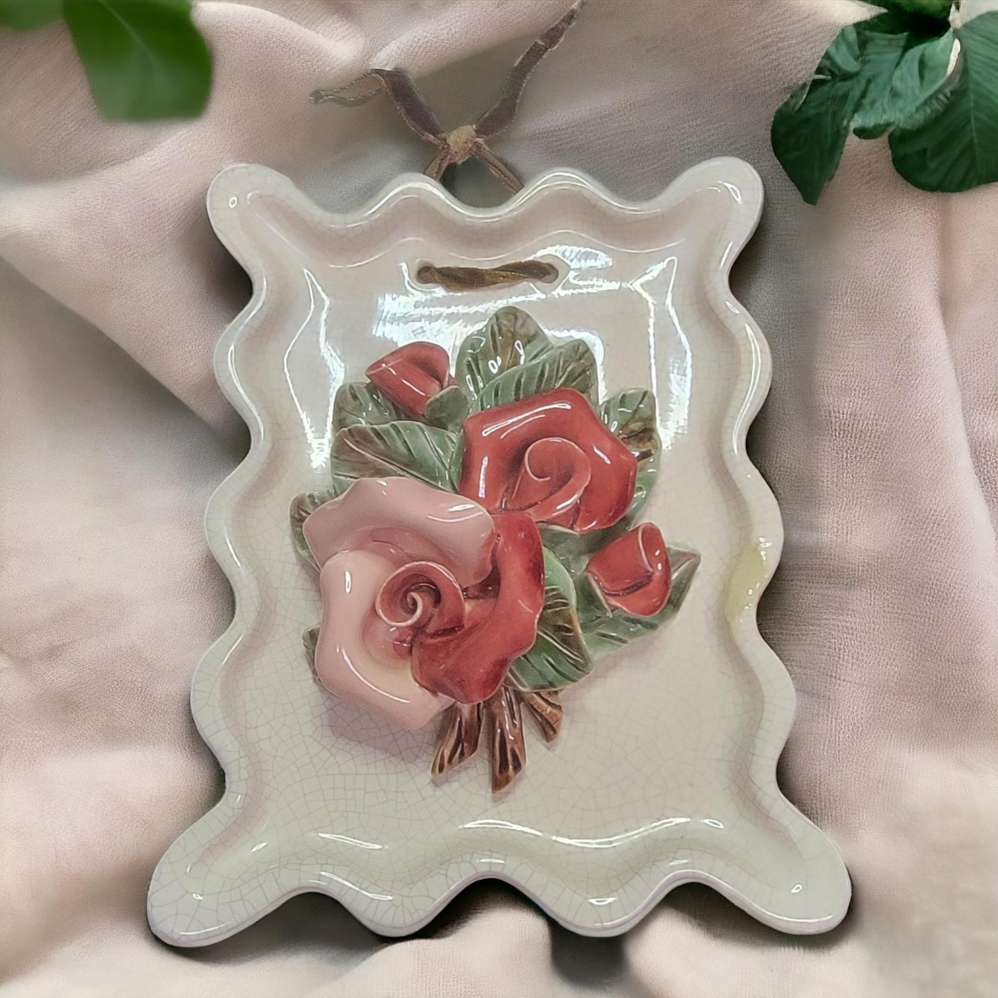 Vintage Capodimonte Ceramic Rose Wall Hanging Decor.............with Boober