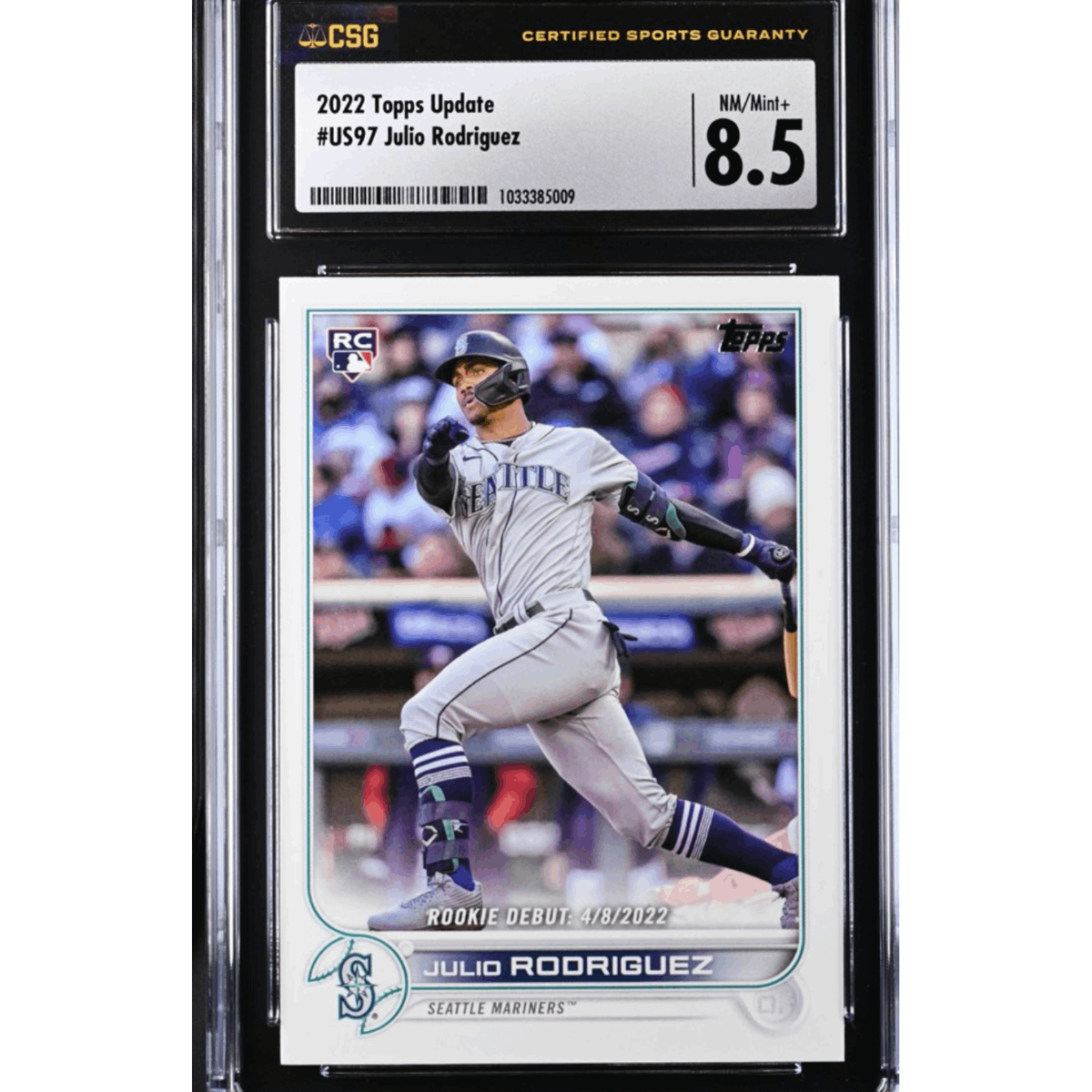 2022 Topps Update #US97 Julio Rodriguez Rookie Debut CSG 8.5