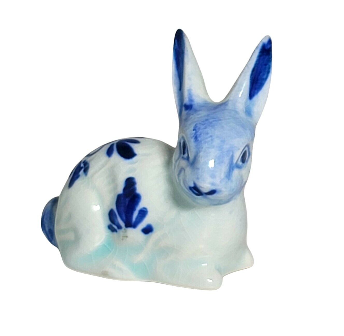 Vtg Porcelain Delft Cobalt Blue White Rabbit Bunny Figurine Ceramic ...