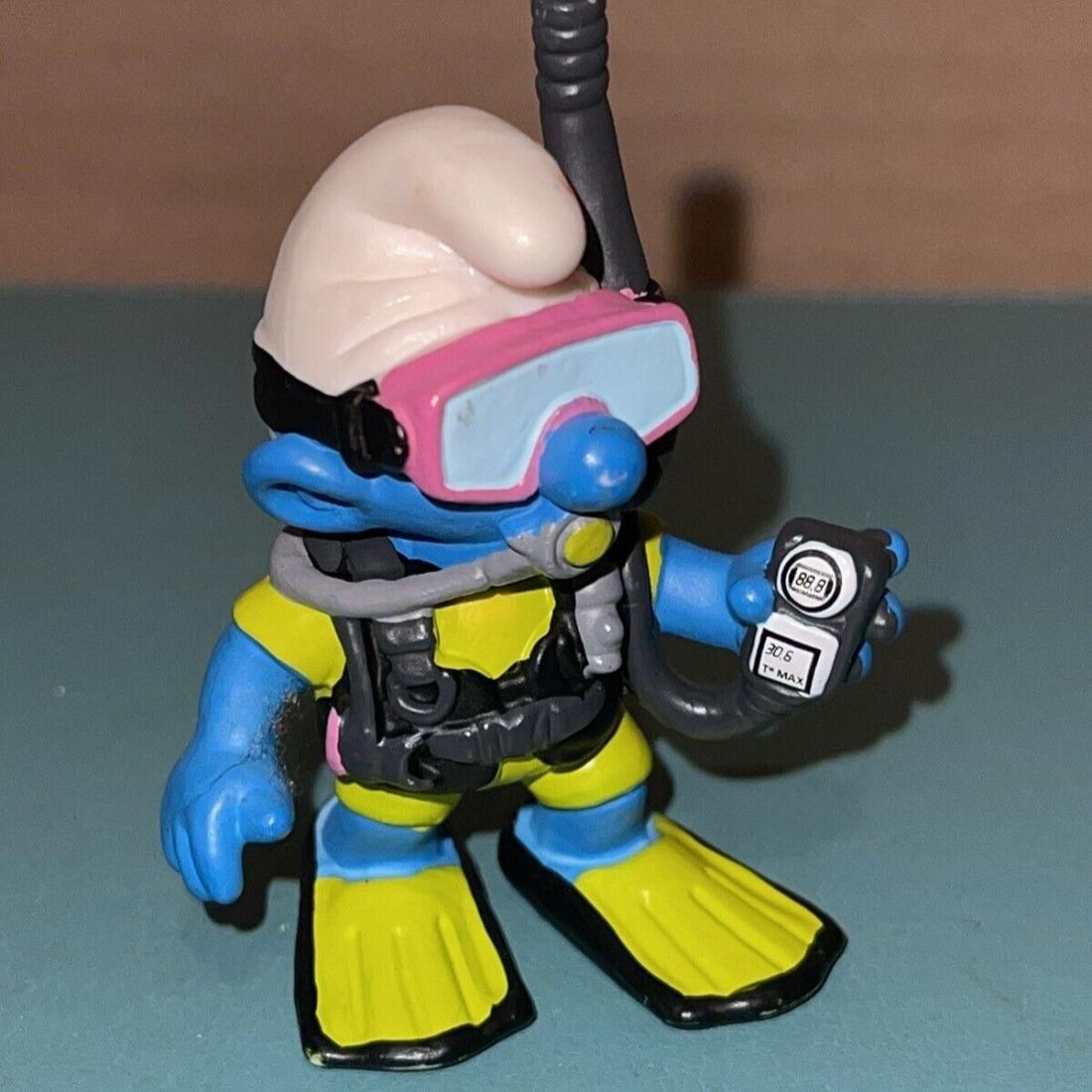 Smurfs 20466 Scuba Diver Smurf Rare Vintage Figure Toy Mask Snorkel PVC