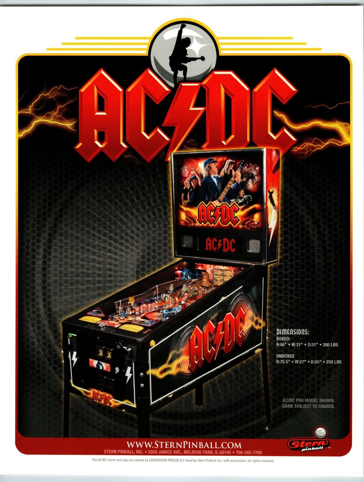 AC/DC Pinball Machine Game FLYER Original Hard Rock Music Art 2012 ...