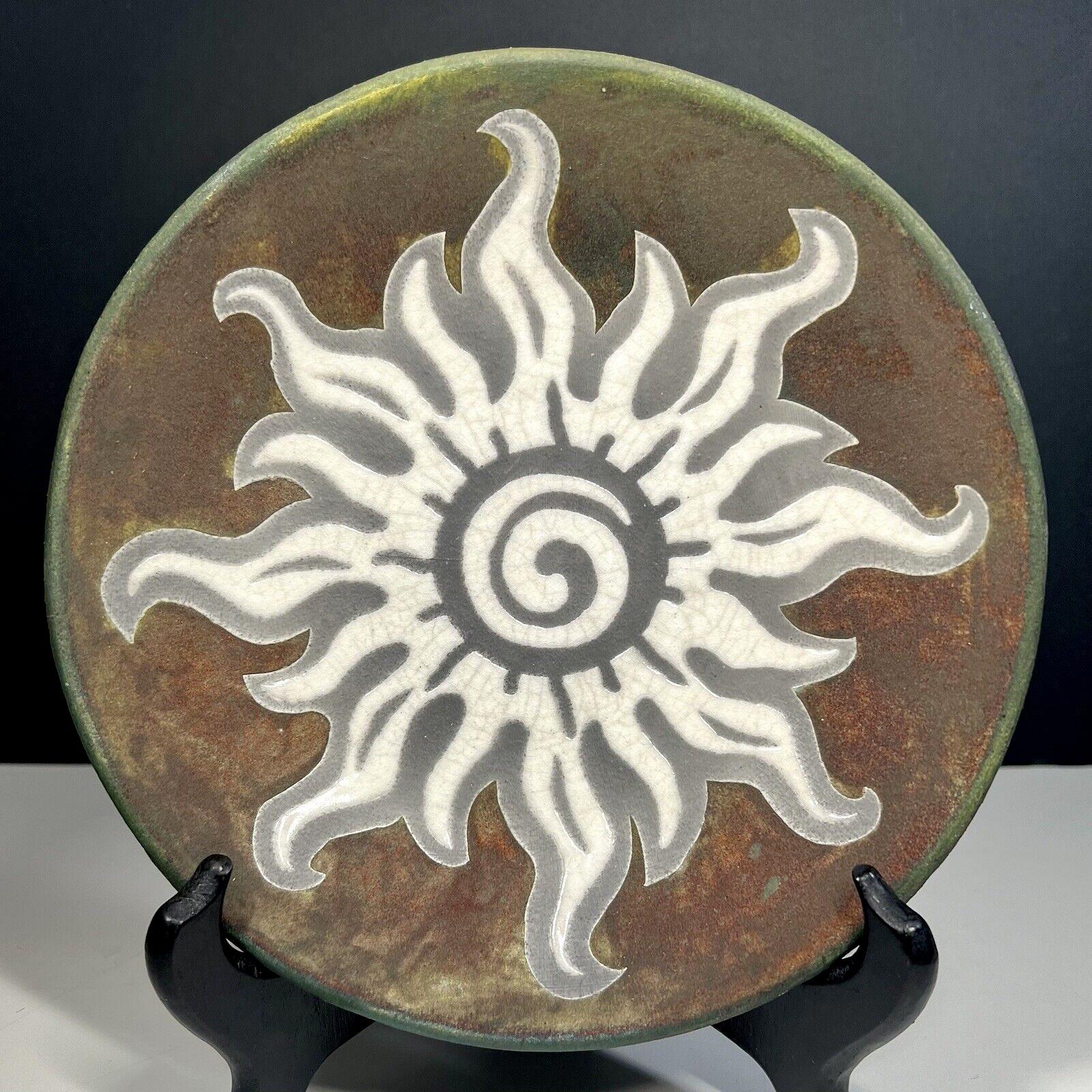 Jeremy Diller Raku Art Pottery Earth & Fire Sun 8" Plate Signed