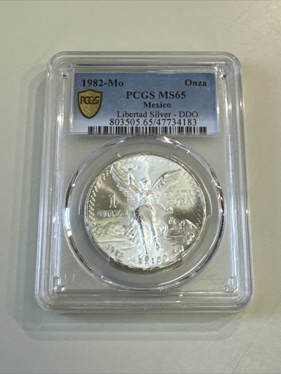 1982 MO MEXICO PCGS MS65 DDO ONZA 999 SILVER LIBERTAD 1oz