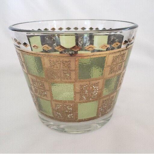 Culver Prado Style Ice Bucket 22K Gold Trimmed Green MCM Barware Vintage