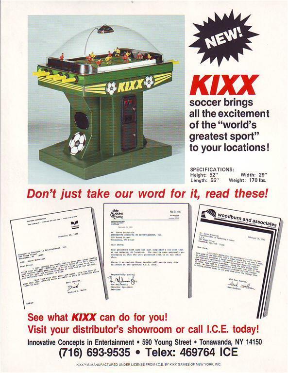 Kixx Arcade FLYER Original 1985 NOS Table Top Soccer Arcade Game Promo