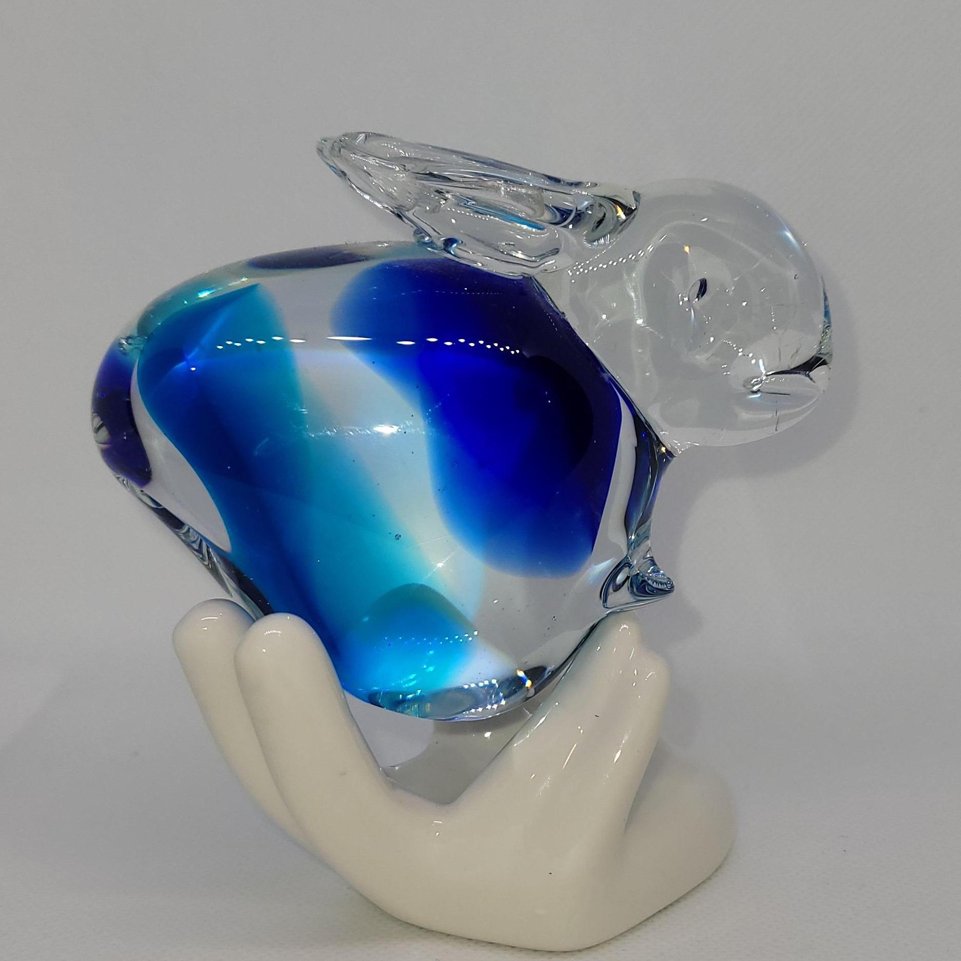 Murano Azure Dreams Glass Bunny Rabbit Paperweight • 2.5