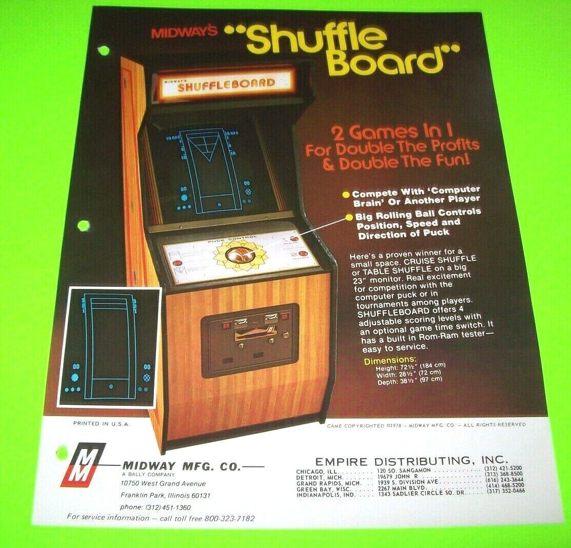 Shuffleboard Arcade FLYER Original 1978 Video Game Retro Vintage