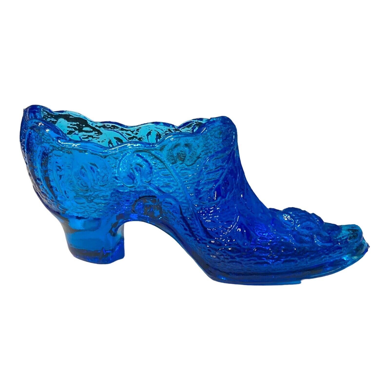 Default Vintage Blue Glass Shoe Slipper High Heel Cabbage Rose by