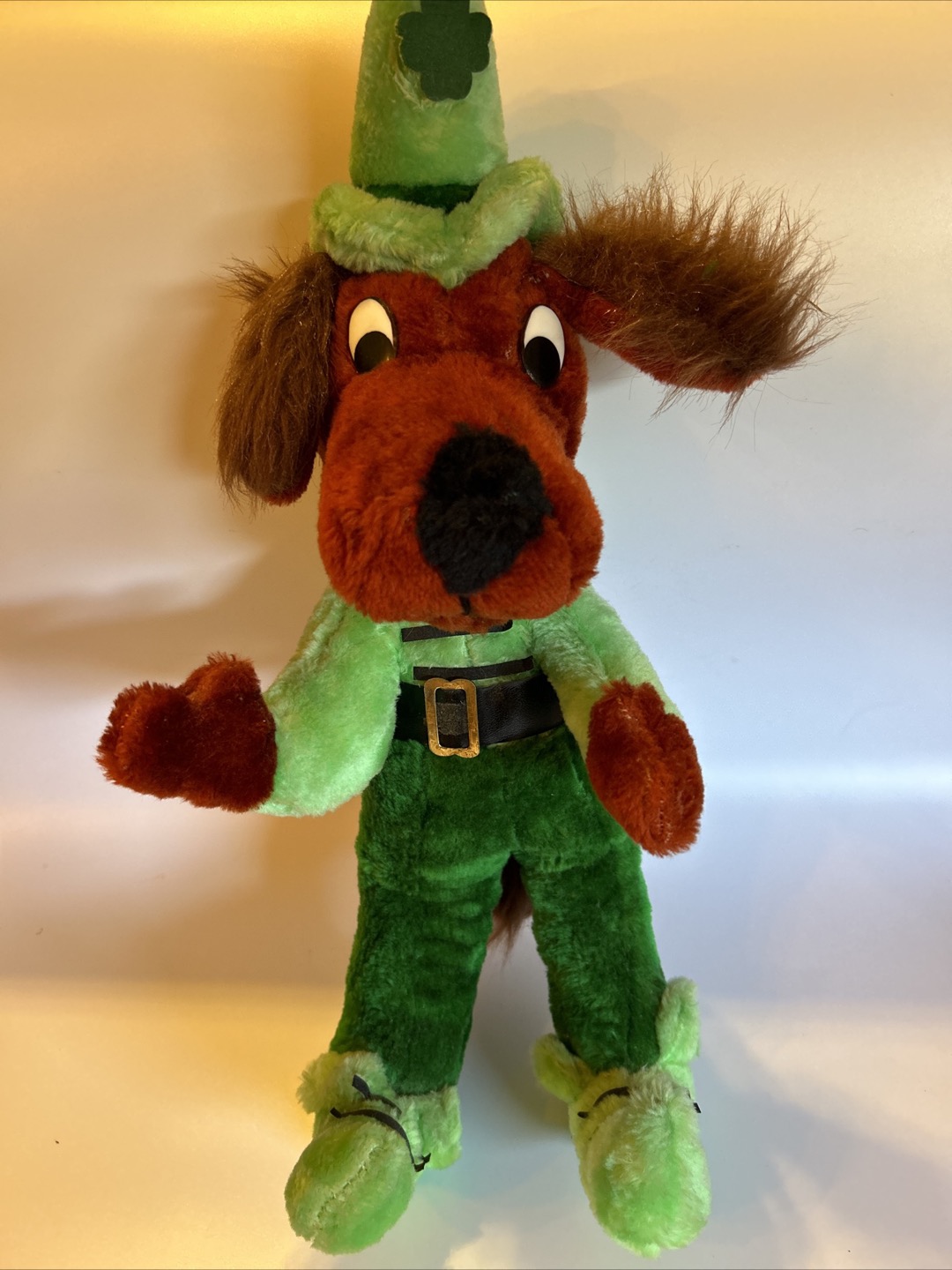 RARE Vintage Broadway Toy Irish Setter Dog Plush Green Stuffed Animal 20"