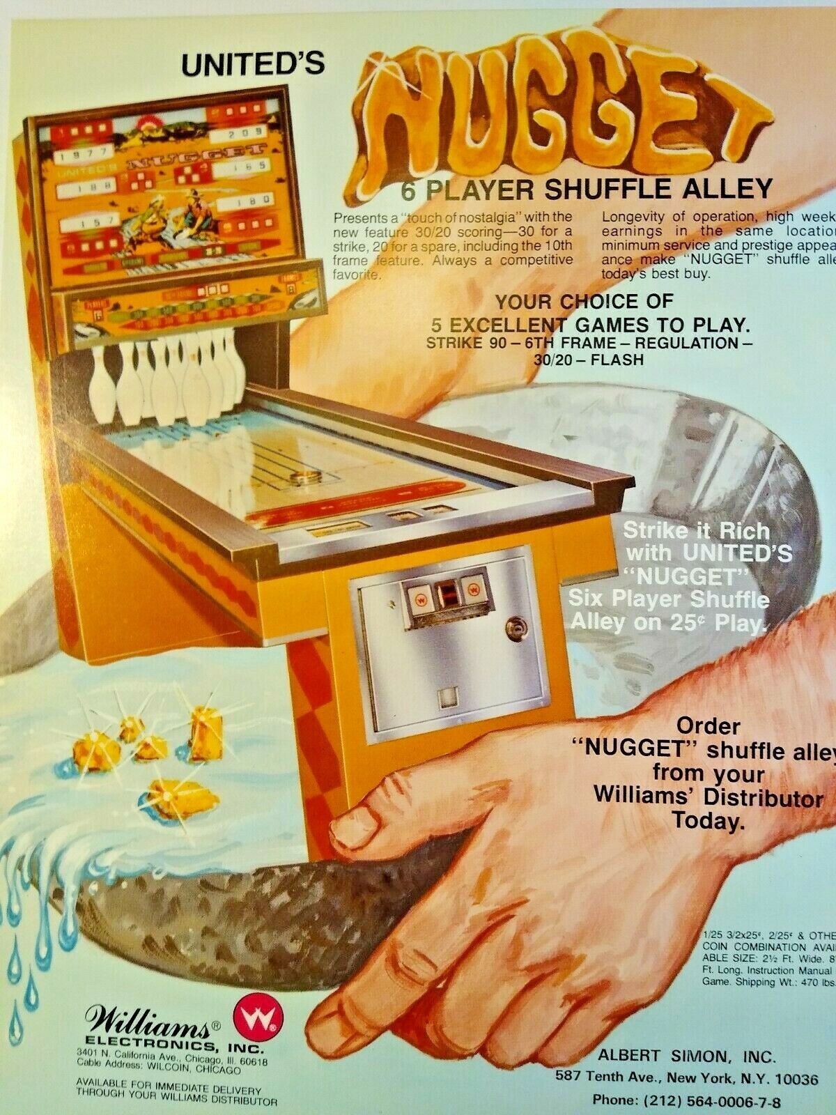 Nugget Arcade FLYER Original NOS Shuffle Alley Bowler Game Artwork 1977