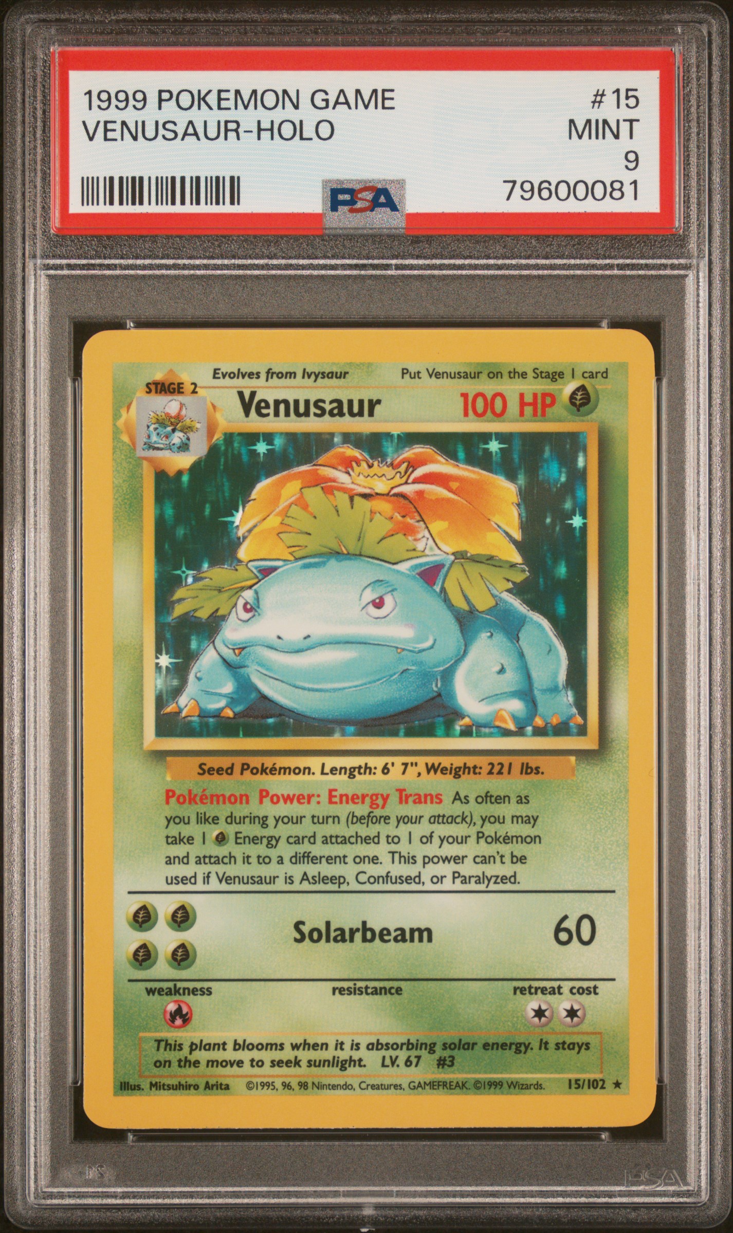 VenusaurHolo 1999 Pokemon Game Tcg Cards 15 PSA Mint 9