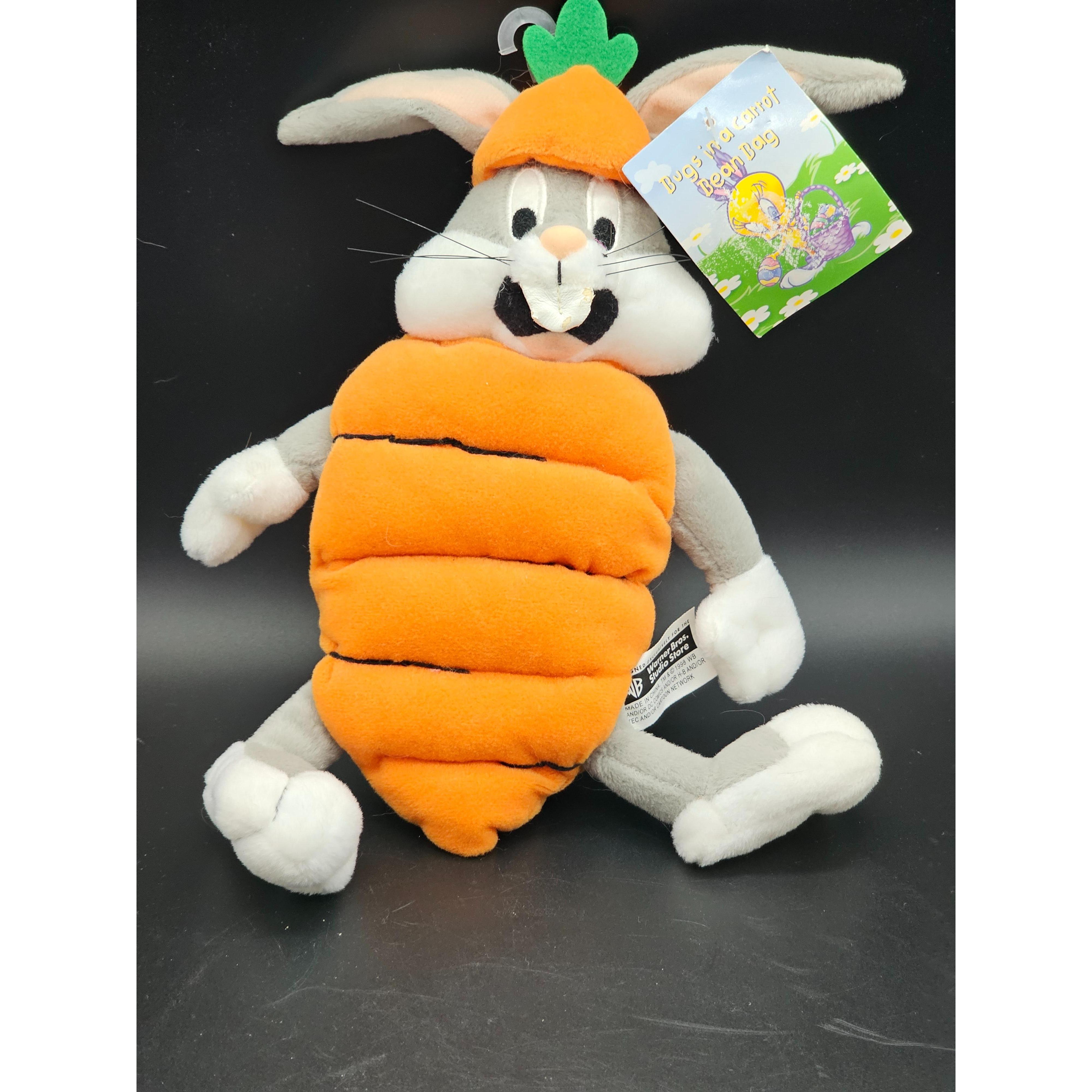 Vtg NWT Warner Bros Easter Bunny Bugs Bunny Plush In Carrot Bean Bag 1998