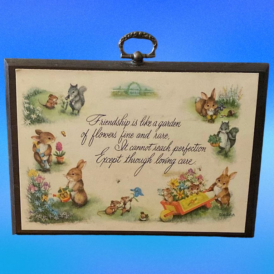 Vintage Sweet Bunny Rabbits Wooden Wall Plaque