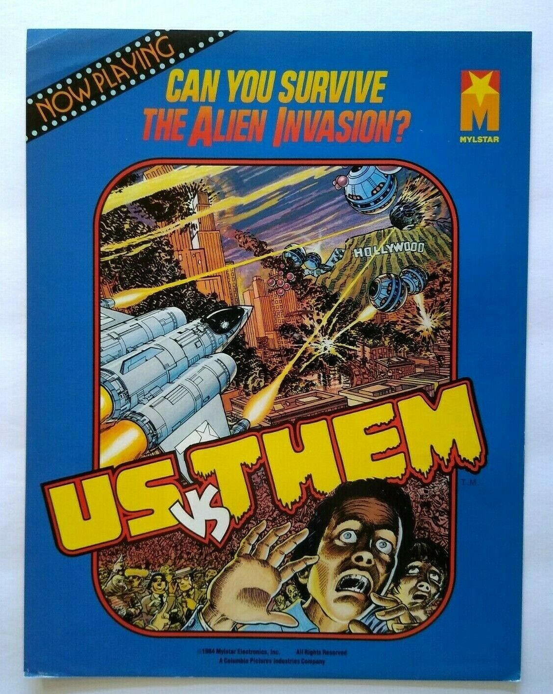 Us Vs Them Arcade FLYER Original 1984 Video Game Aliens Art Print Sheet