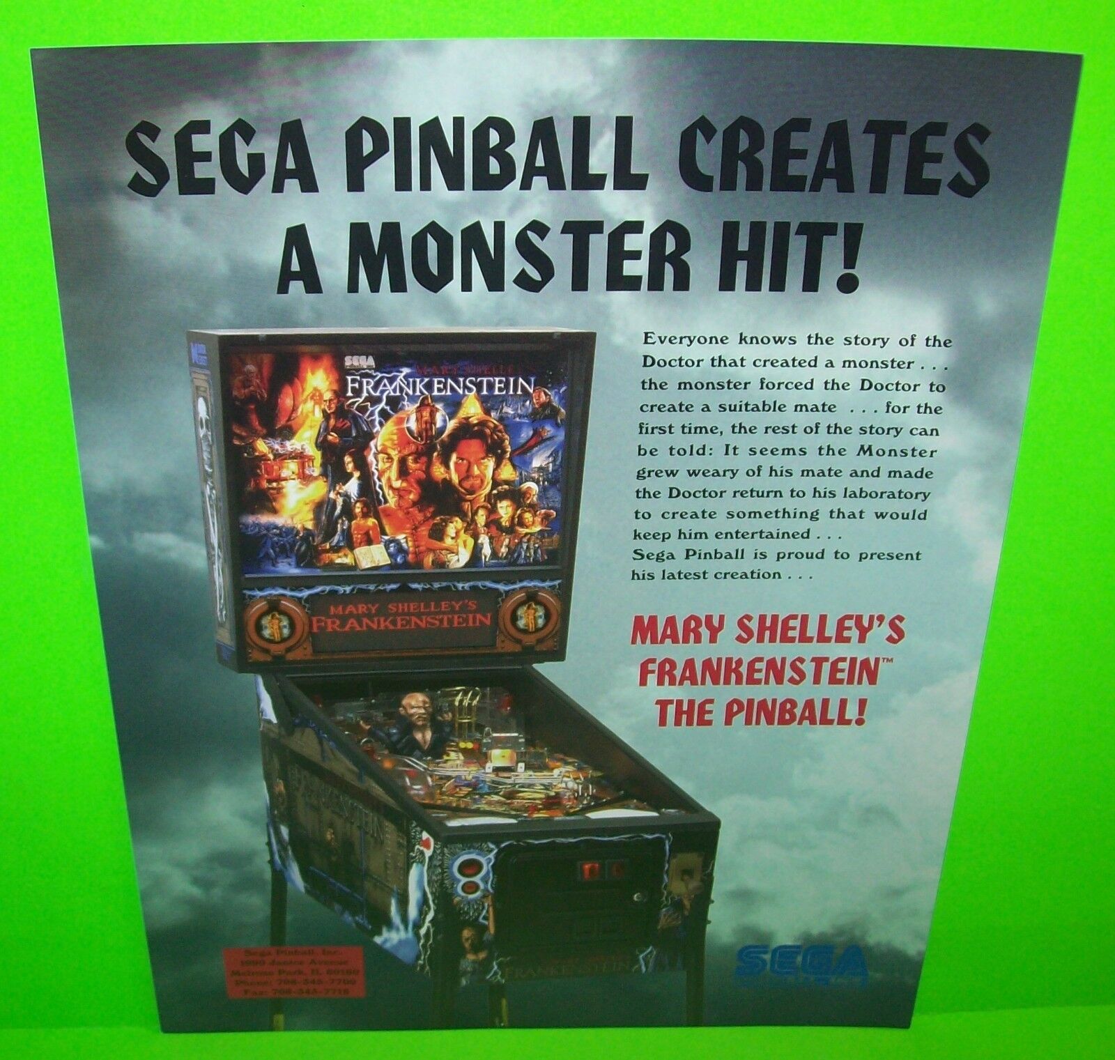 Frankenstein Pinball FLYER 1995 Vintage Retro Horror Monsters Original