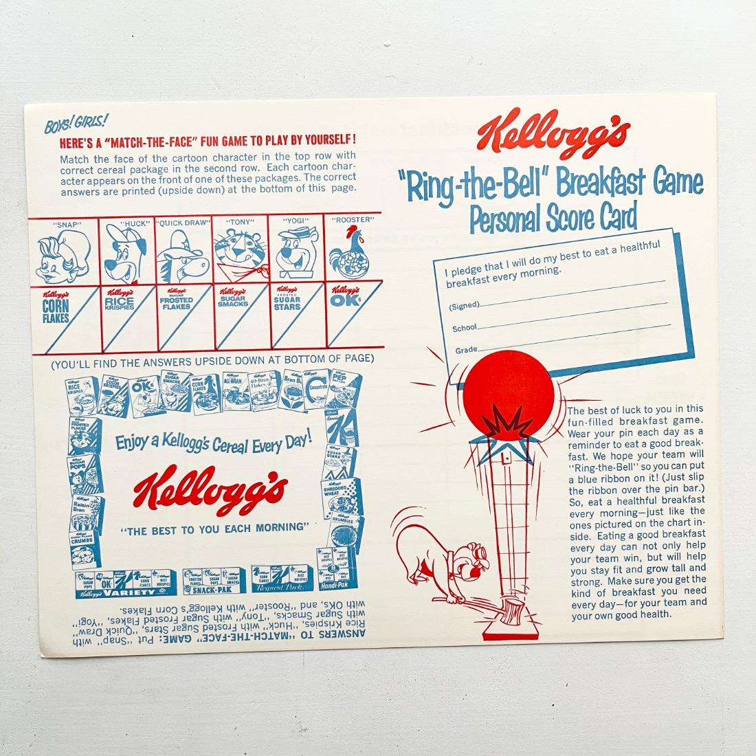 Kellogg's Cereal Game Scorecard Cartoon Characters Advertising Vintage