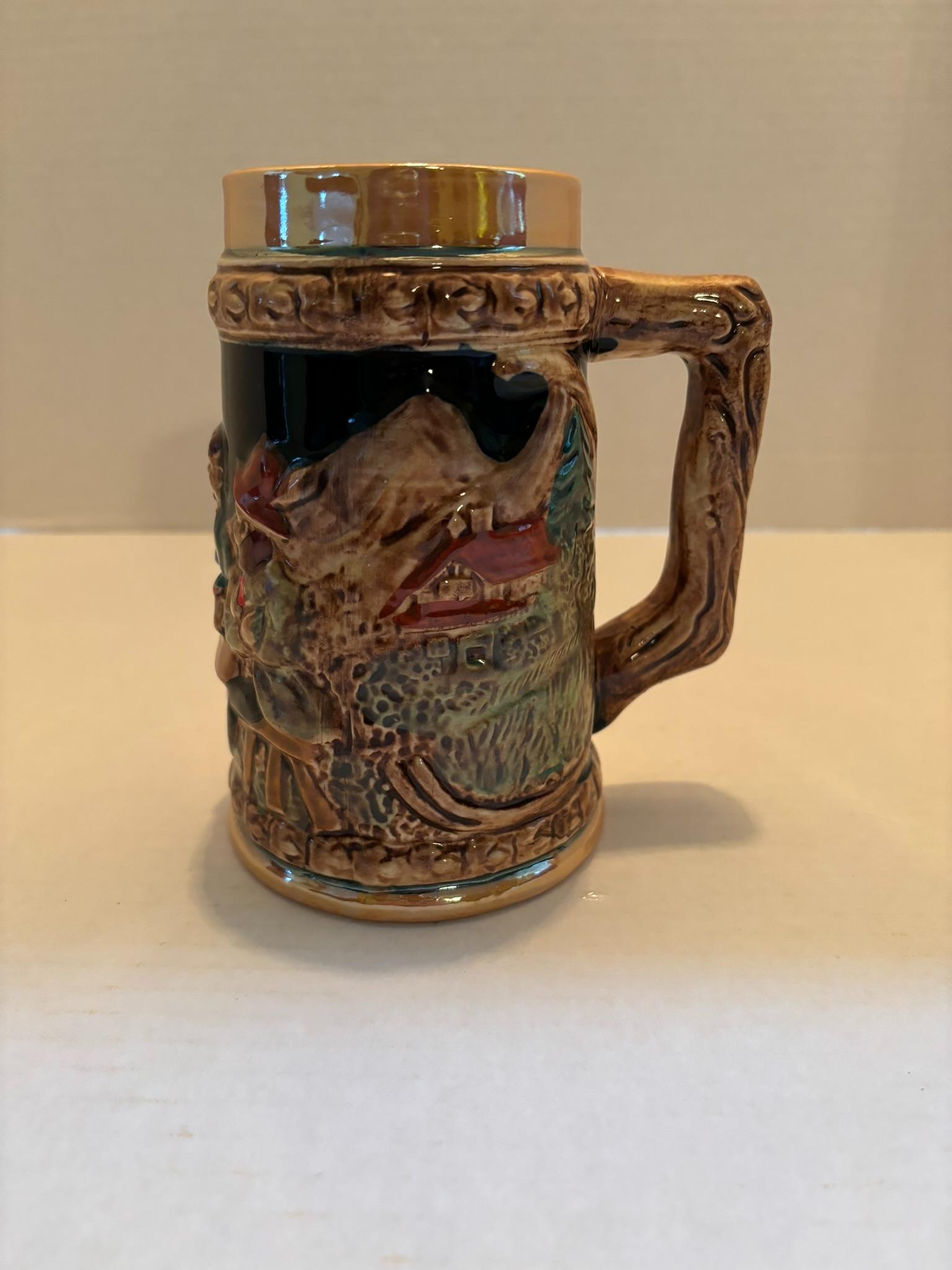 Vintage Japanese Beer Stein with 3 Men Drinking