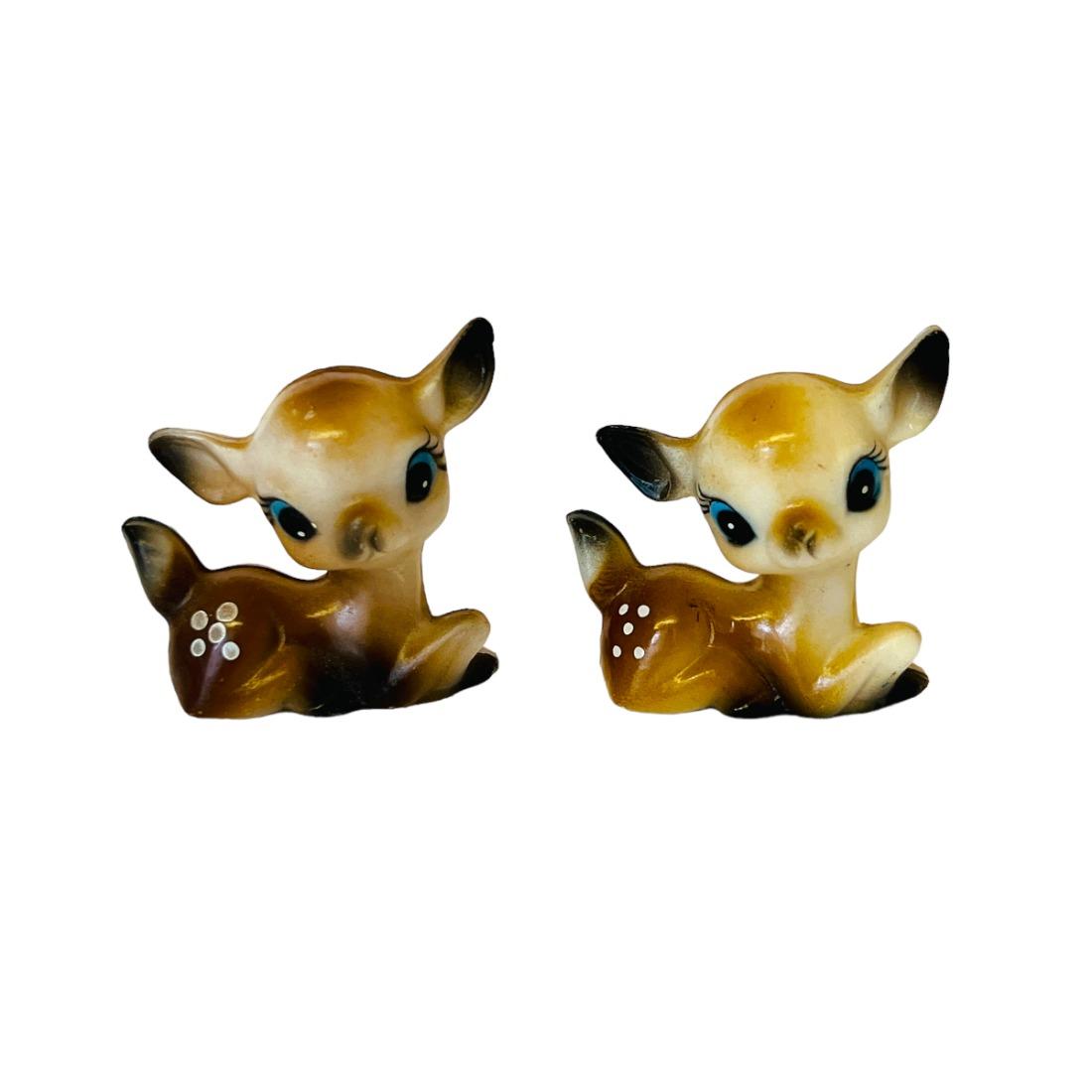Small Plastic Deer Fawn Figurines SET OF 2 Vintage Christmas Decorations
