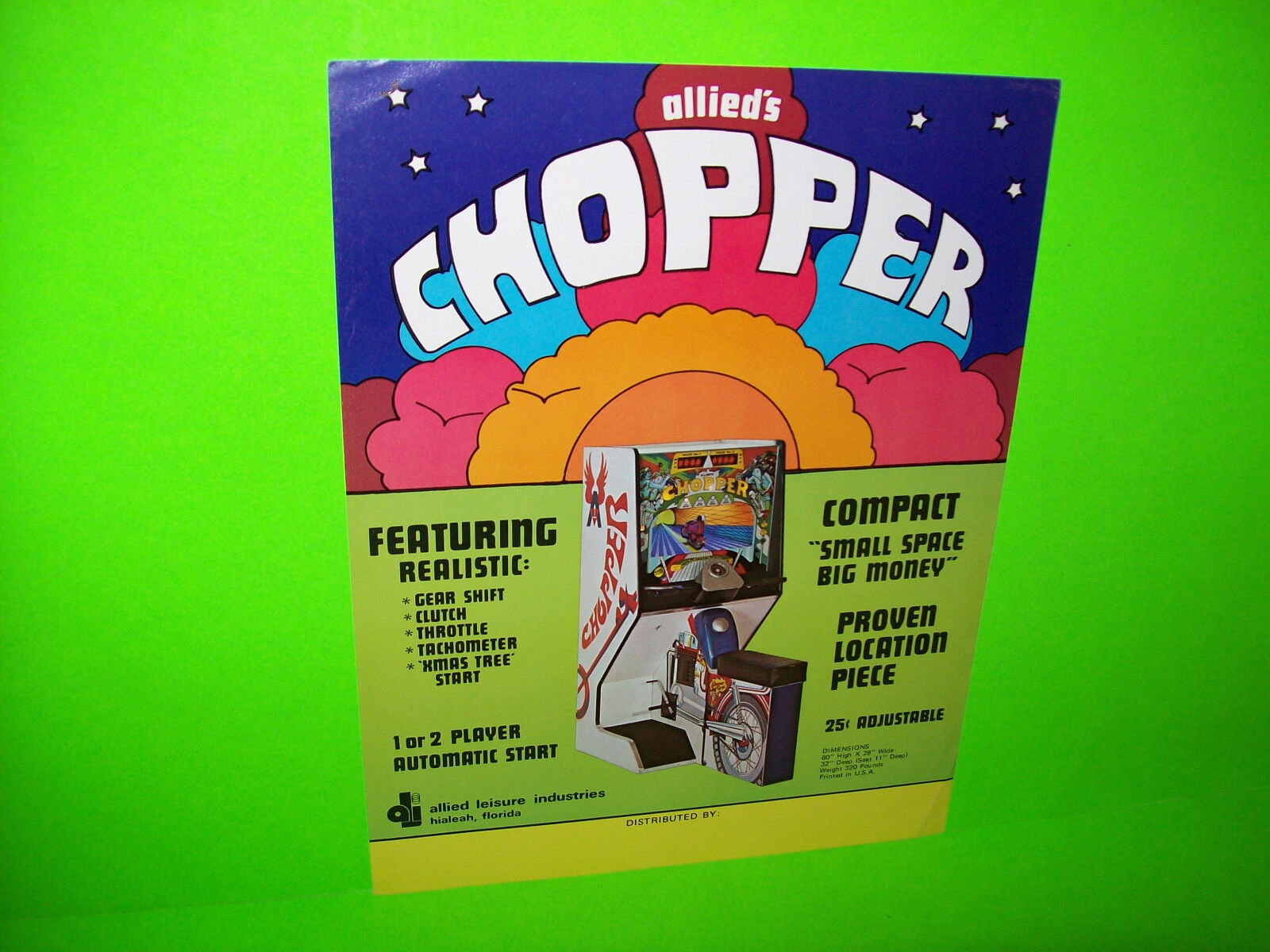 CHOPPER By ALLIED 1974 ORIGINAL EARLY PREVIDEO GAME ARCADE GAME PROMO