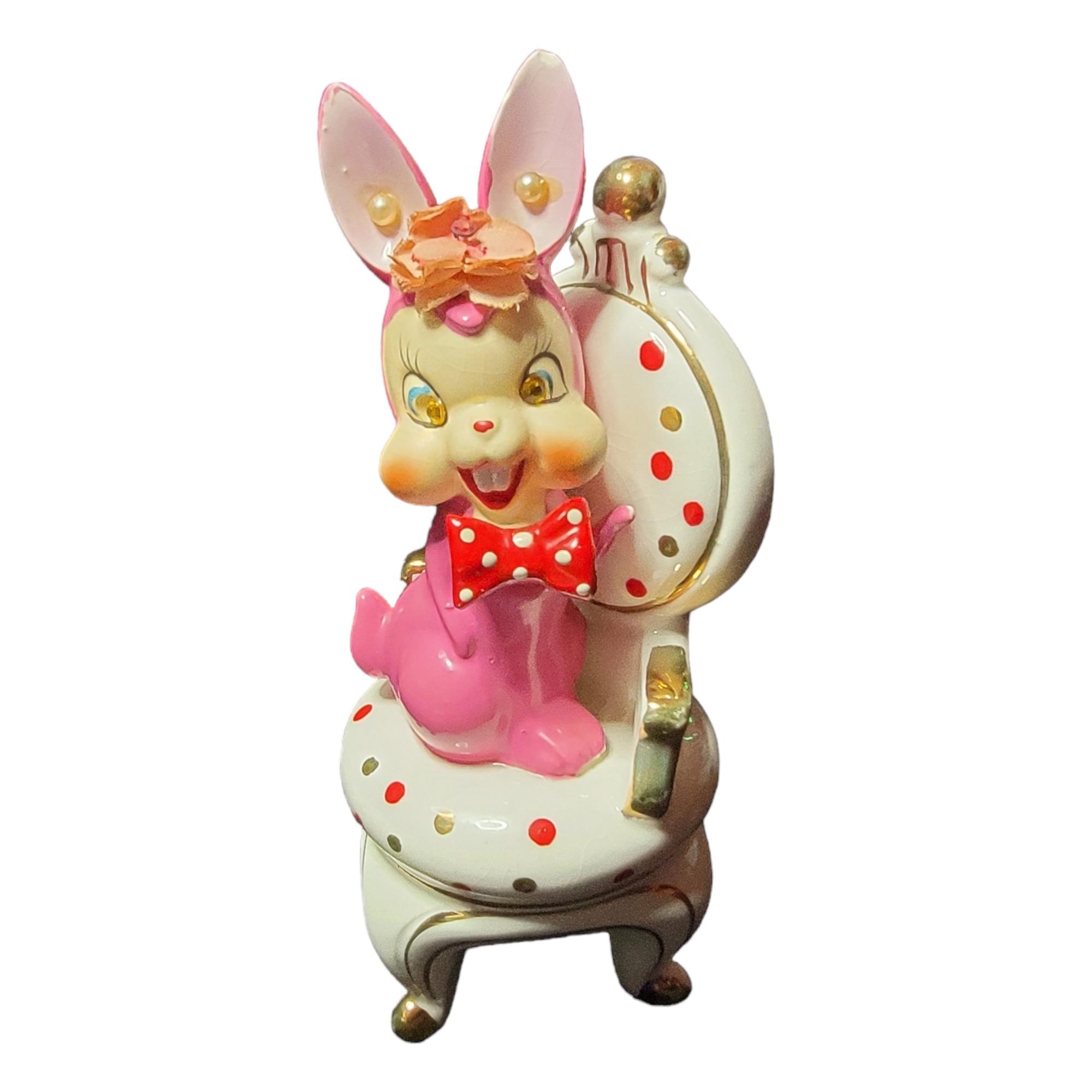 Arnart Anthropomorphic Ceramic Pink Bunny Rabbit Figurine 1950's Japan