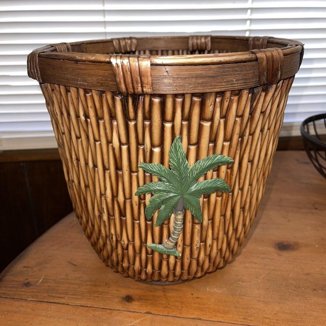 Palm Tree Bombay Style Wicker Wastebasket Trash can basket