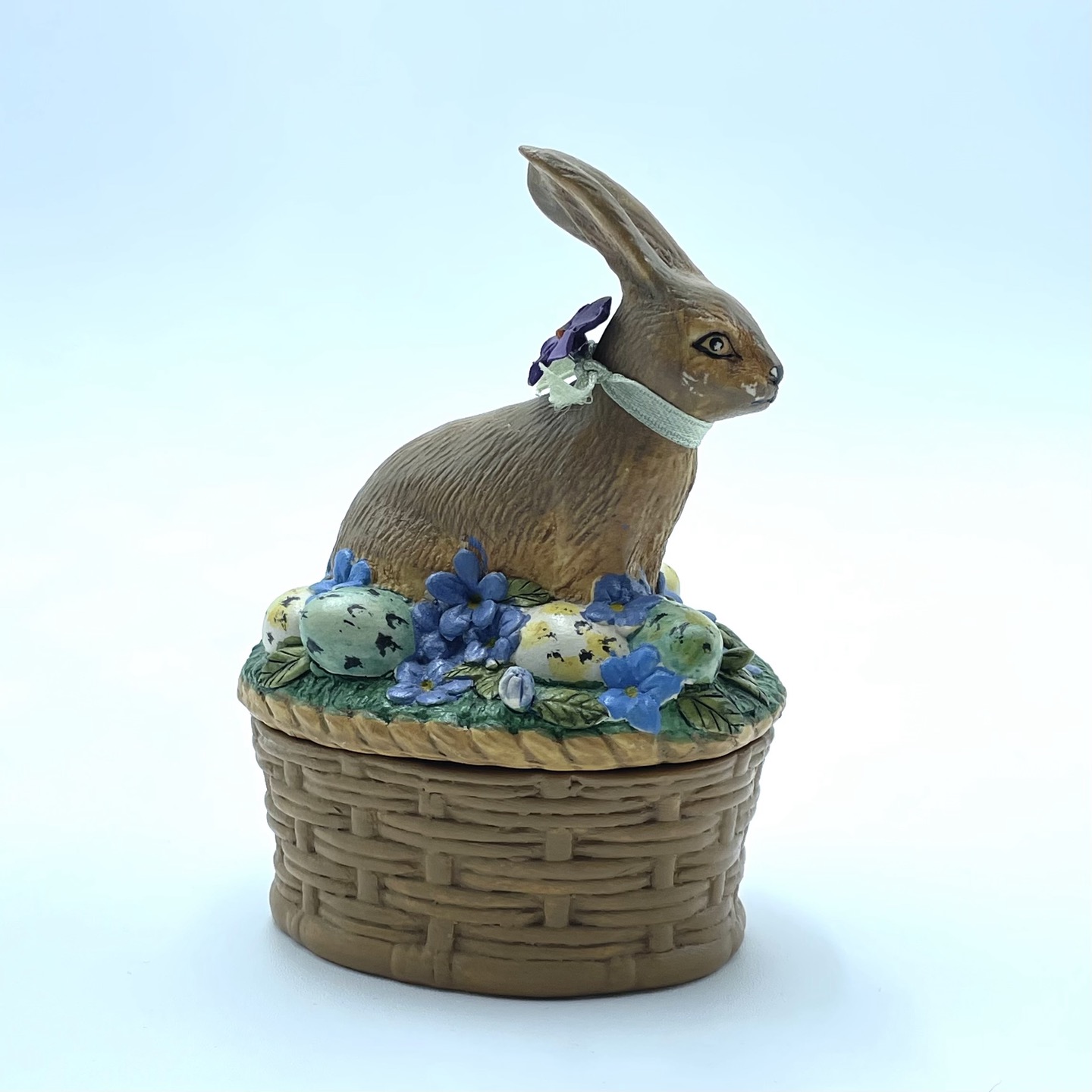 Katherine's Collection Porcelain Bunny Rabbit on Basket Trinket Box Easter