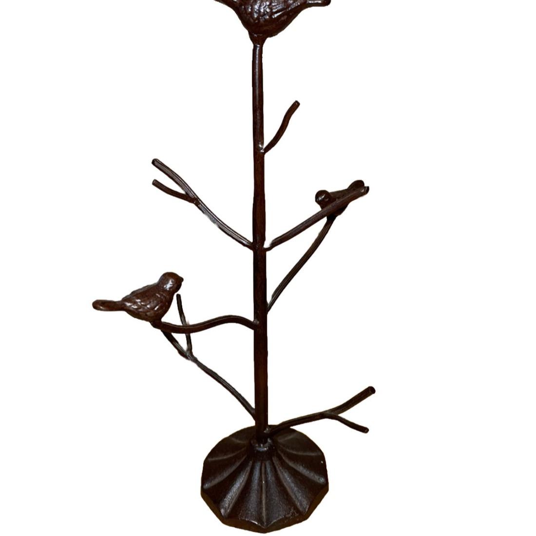 🎁 Jewelry Tree Stand Cast Iron With Bird Bronze Tone Metal 13” New Old