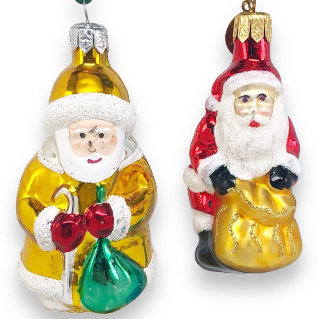 2 Hand Blown Glass Santa Claus Christmas Tree Ornament Hand Painted ...