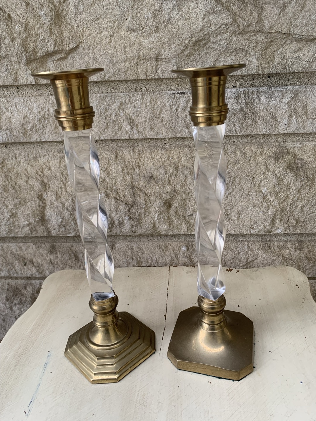 Vintage Lucite And Brass Candle Stick Holders