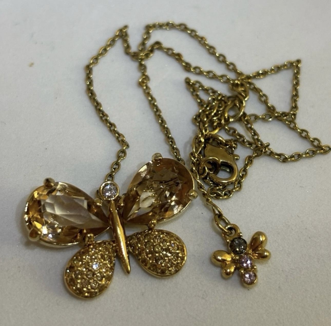 Rare Swarovski Aliza Crystal Gold Butterfly Pendant Necklace