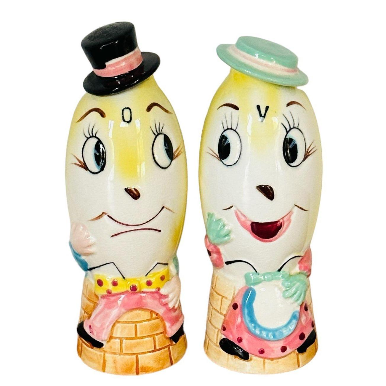 HUMPTY DUMPTY EGG OIL VINEGAR VINTAGE JAPAN 1950'S ENESCO CRUETS