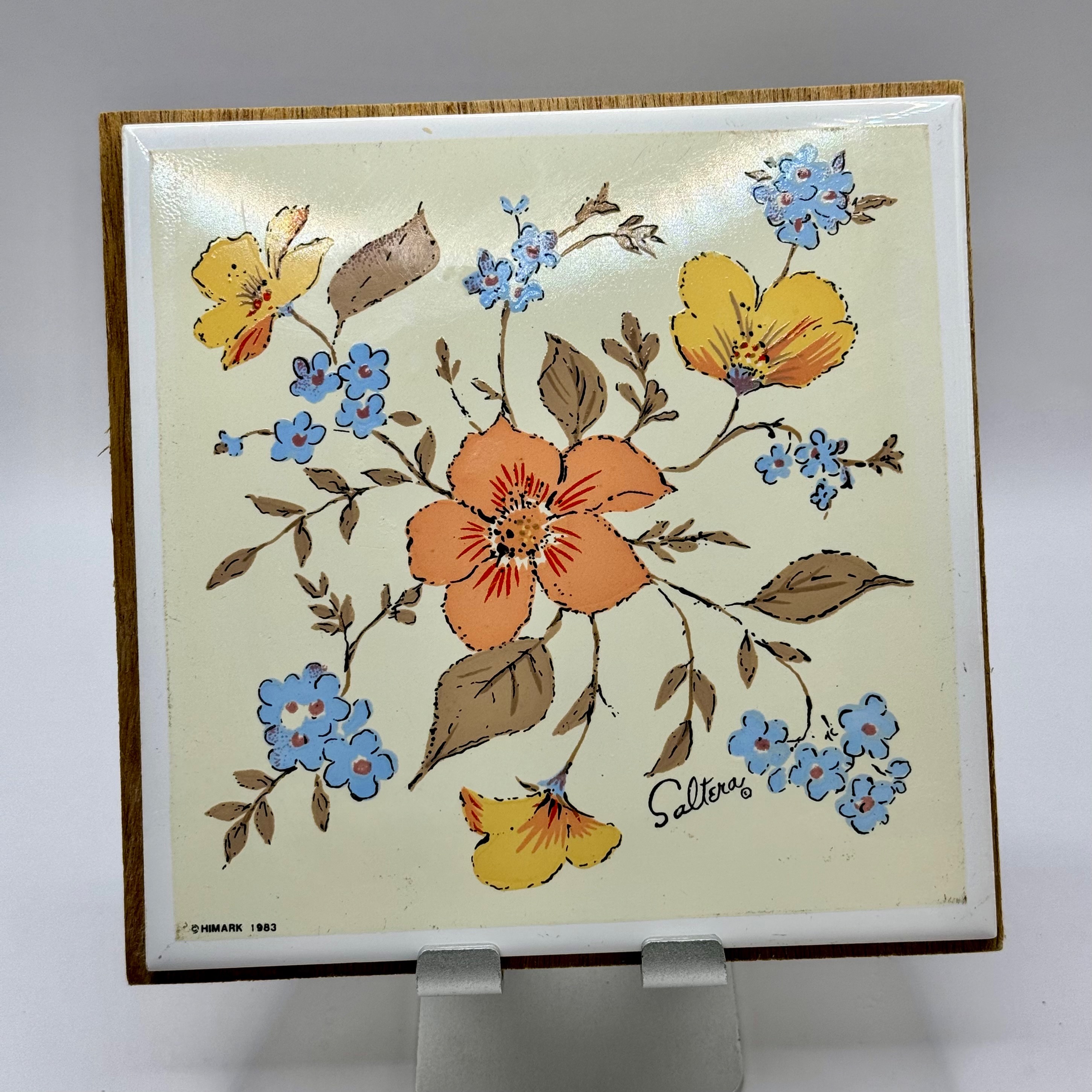 Niknax · Vintage 1983 HiMark Floral Flower Square Ceramic Tile