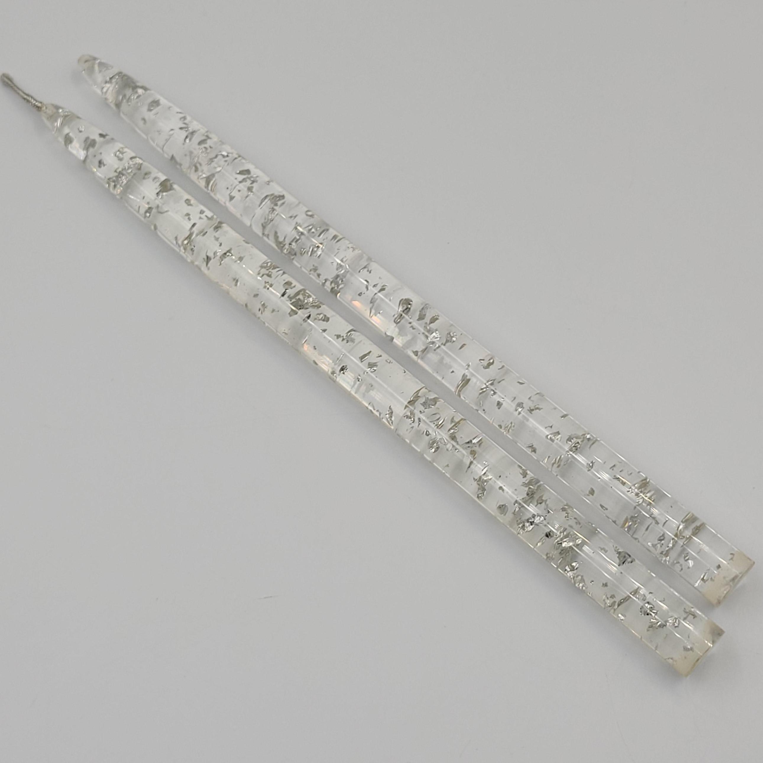 Vintage Clear Lucite With Silver Flex 10" Candle Sticks Set Of 2