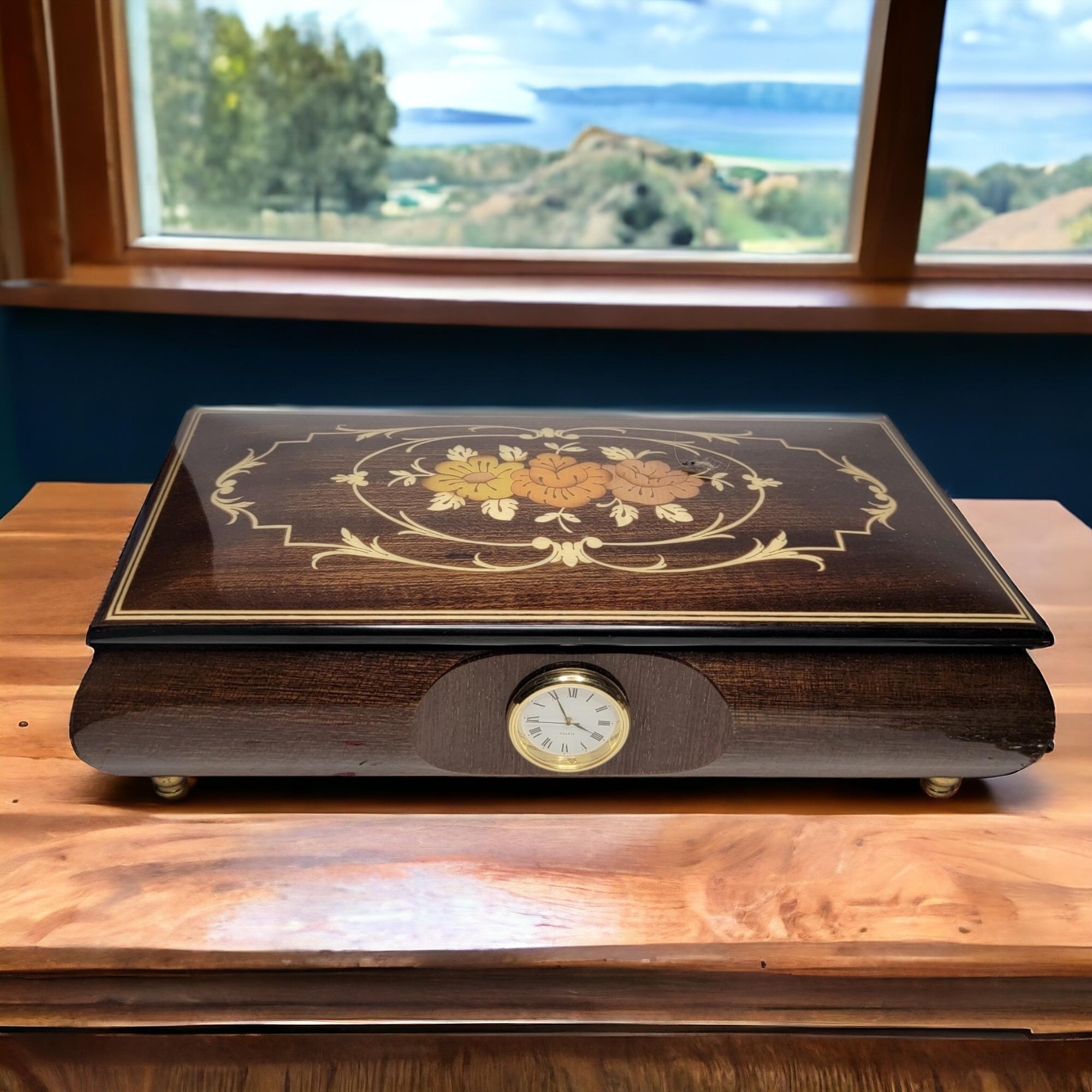 Vintage San Francisco Music Box Company Musical Jewelry Box With Clock