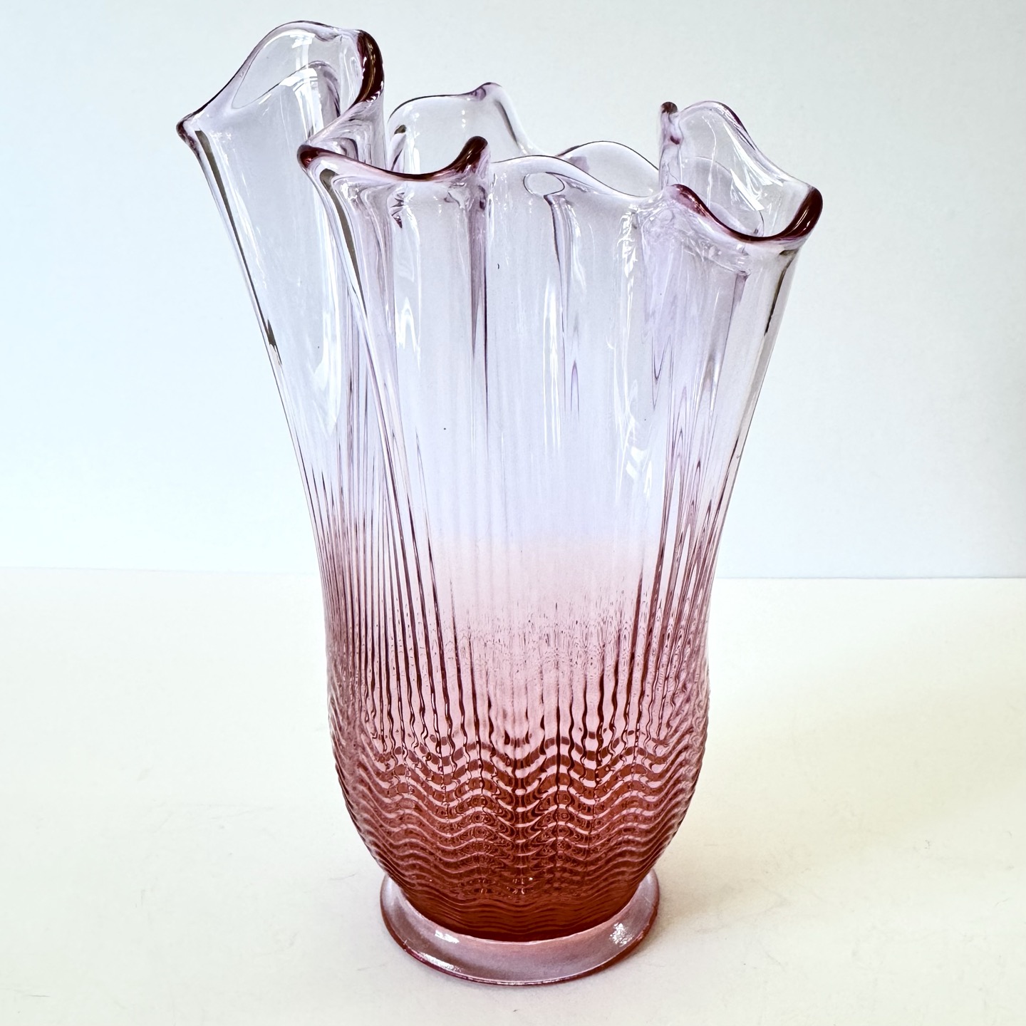 Fenton Ribbed Handkerchief Vase Pink/Purple