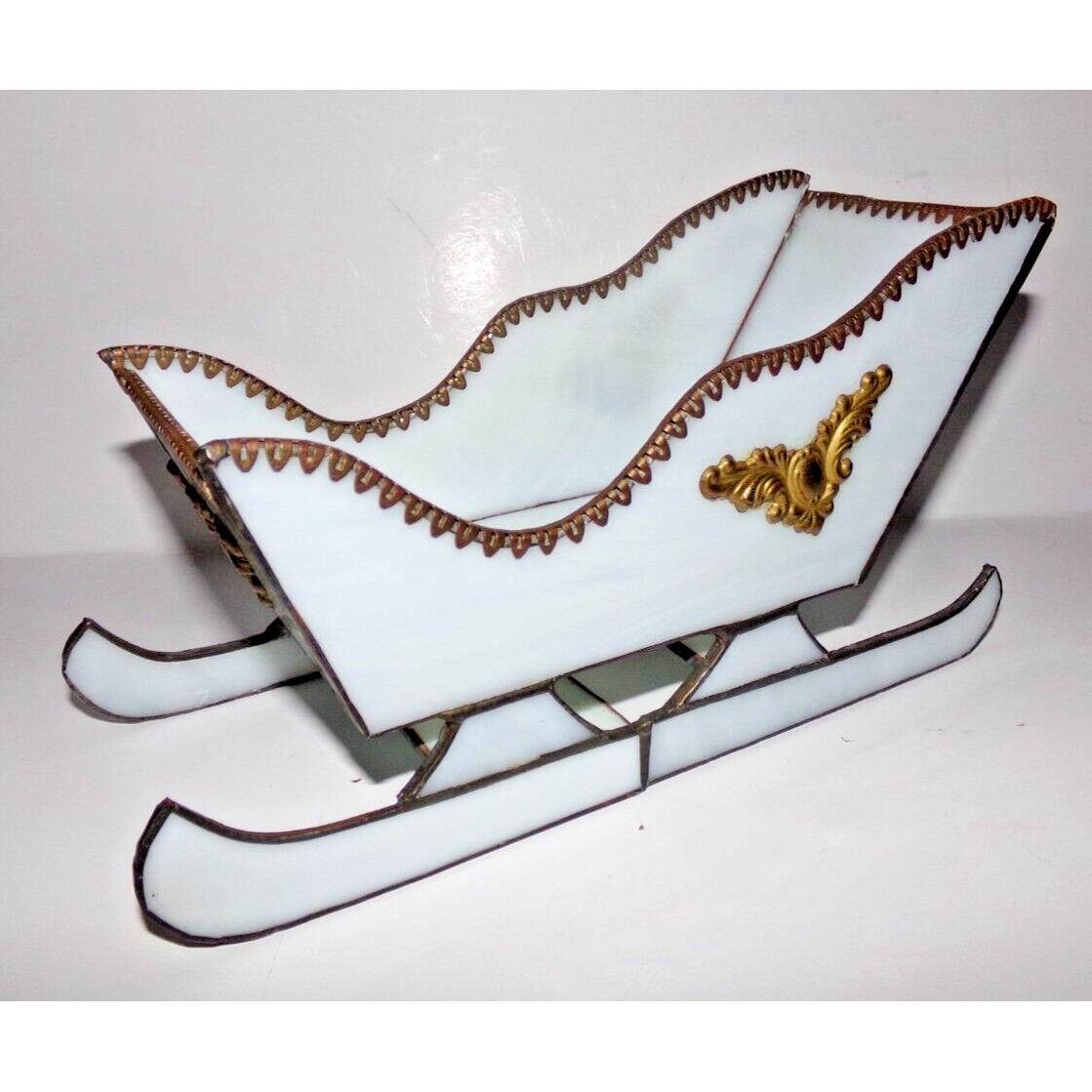 Vintage Stained Glass Sleigh Card Holder, Centerpiece, Handmade OOAK