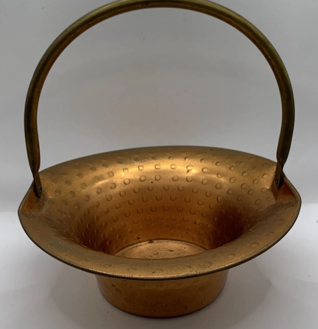 Hammered Copper And Brass Basket With Hinged Handle By Coppercraft